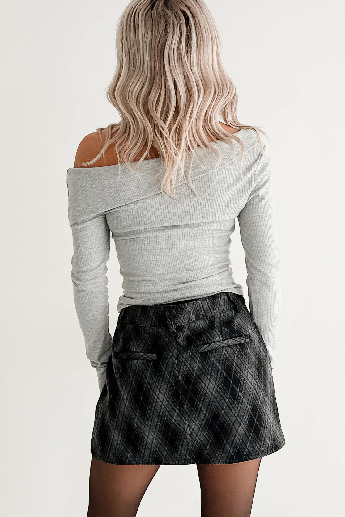 Luxe Basics One Shoulder Ribbed Top (Heather Grey) - Image 5
