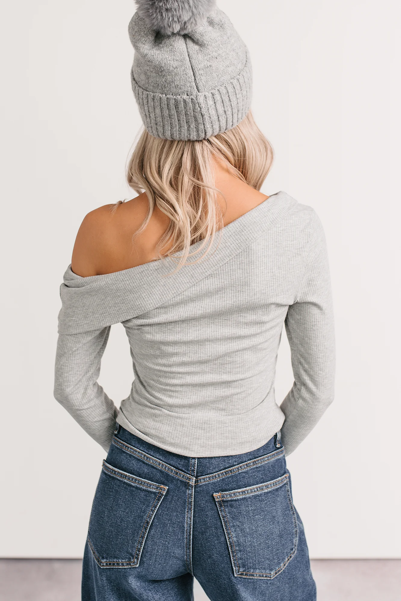 Luxe Basics One Shoulder Ribbed Top (Heather Grey) - Image 8