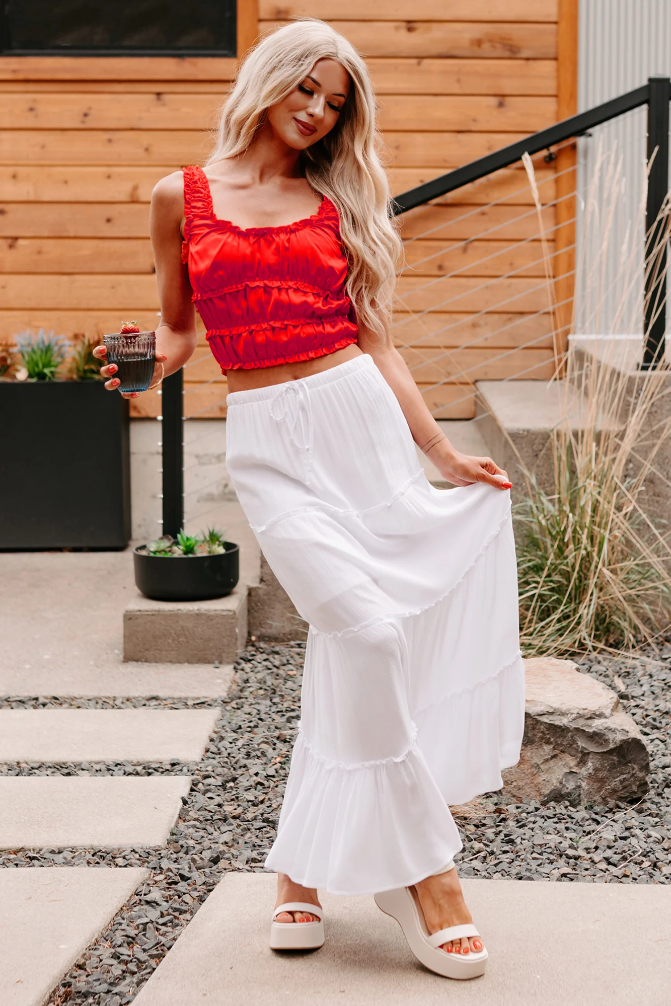Luxe On Loop Ruched Satin Sleeveless Top (Tomato) - Image 5