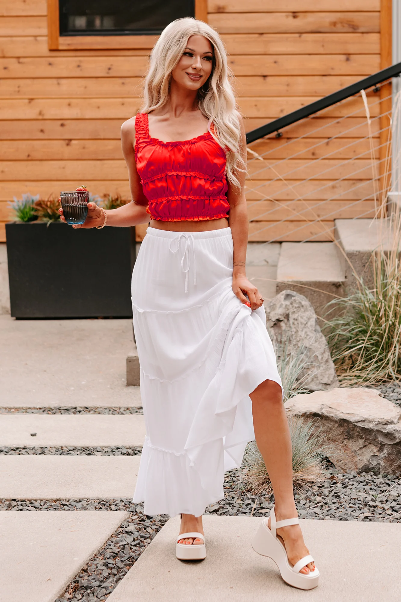Luxe On Loop Ruched Satin Sleeveless Top (Tomato) - Image 7