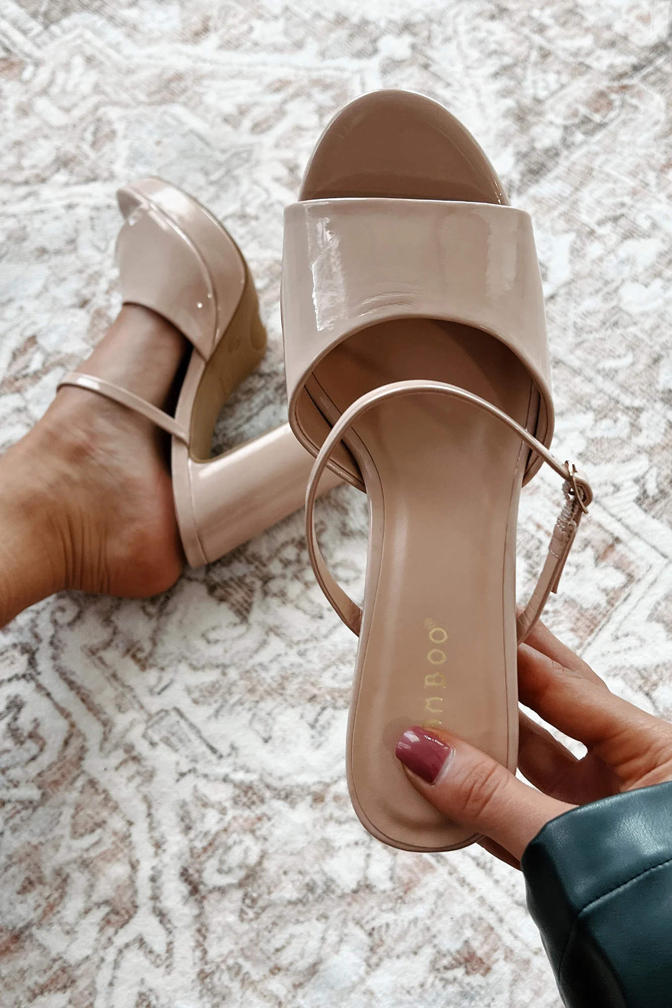 Luxury Suite Patent Leather Platform Heel Sandals (Nude Patent) - Image 2