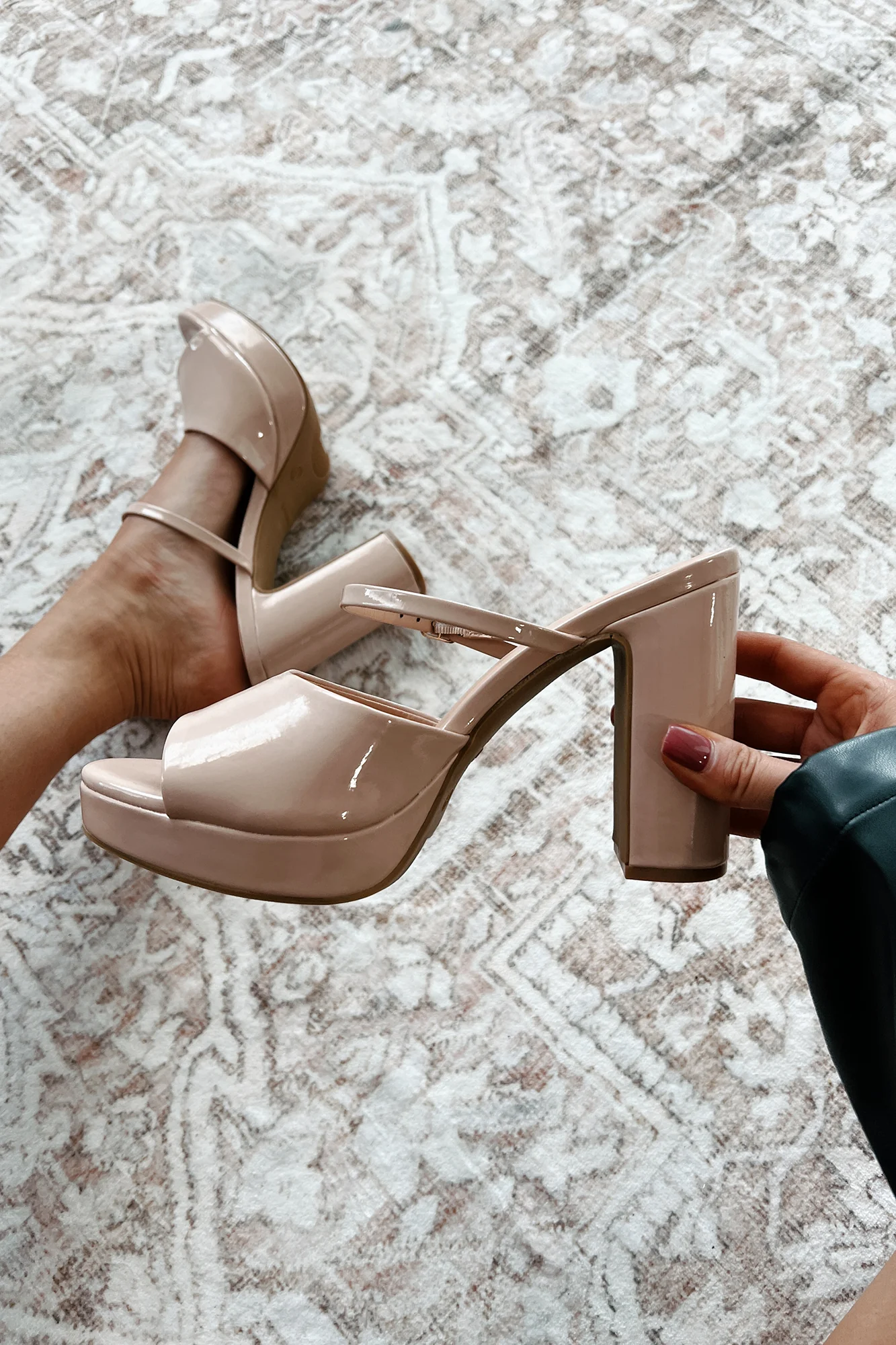 Luxury Suite Patent Leather Platform Heel Sandals (Nude Patent) - Image 3