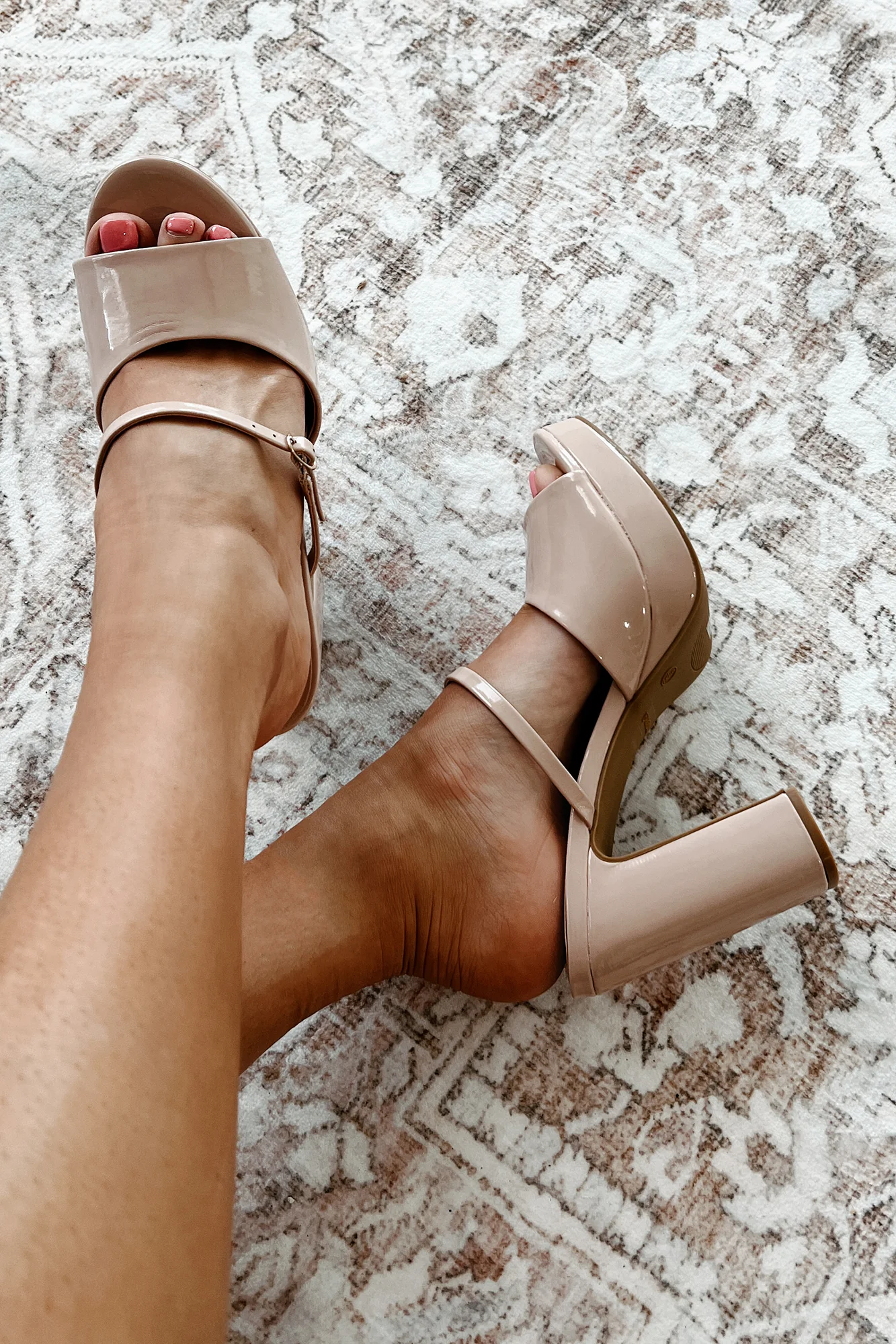 Luxury Suite Patent Leather Platform Heel Sandals (Nude Patent) - Image 4