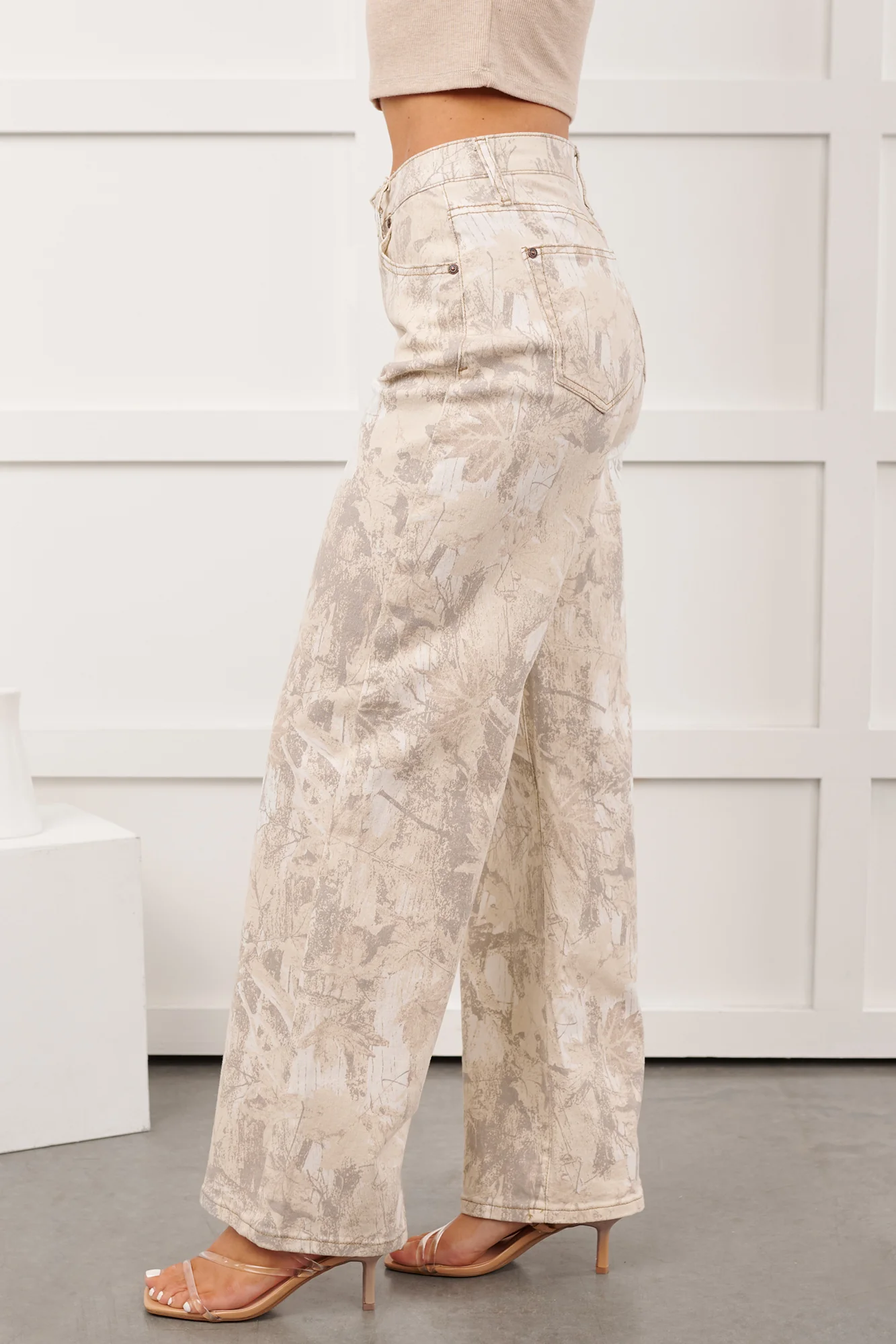 Macklin Camo Tummy Control Saige Denim Wide Jeans (Sand) - Image 3