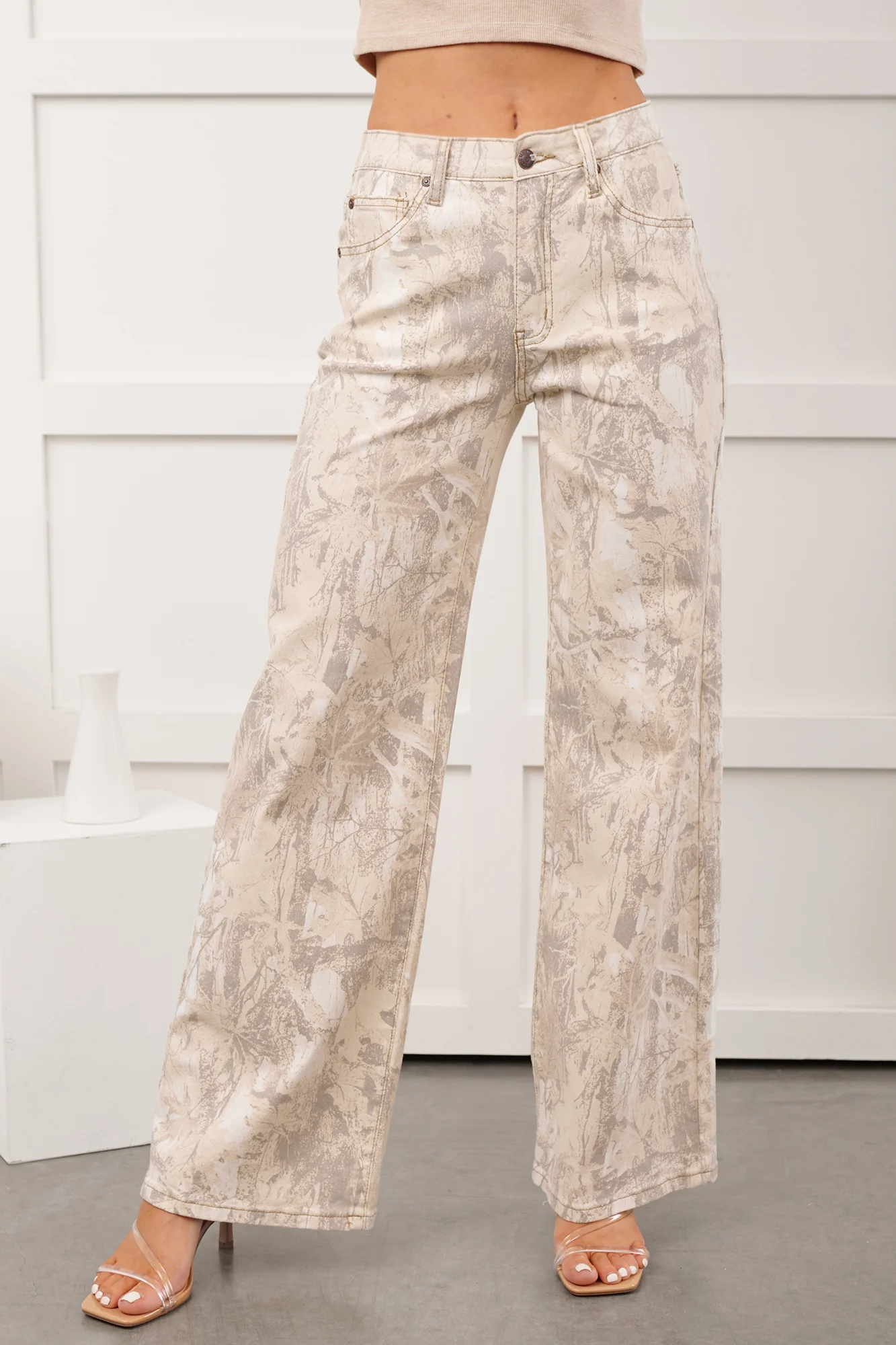 Macklin Camo Tummy Control Saige Denim Wide Jeans (Sand) - Image 9