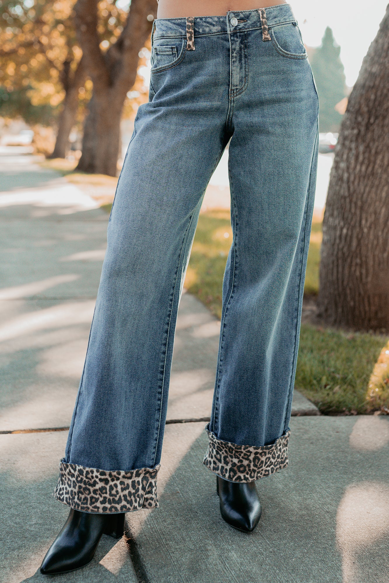 Macy Wide Leg Leopard Cuff Cello Jeans (Medium Tint) - Image 3