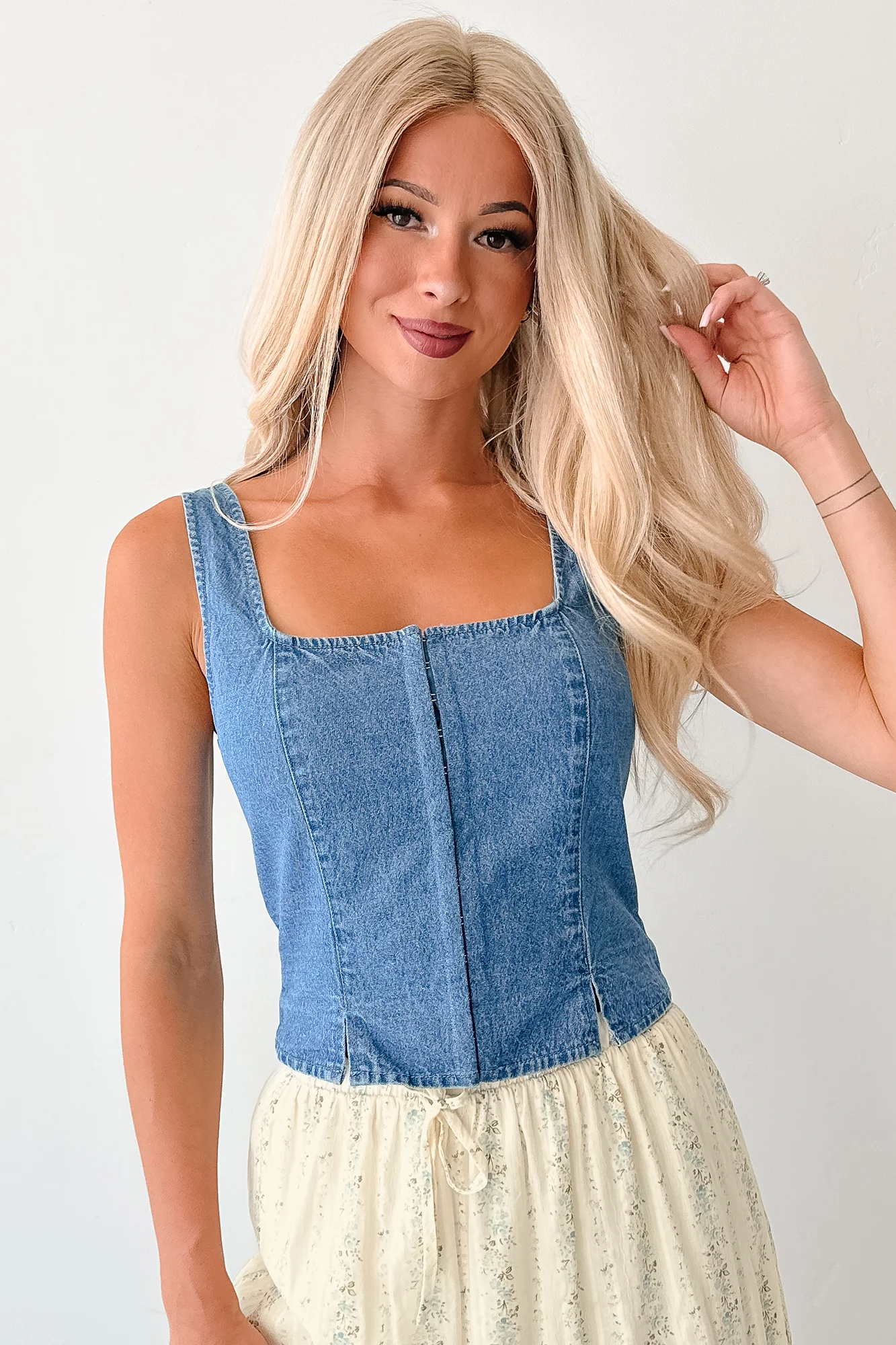 Made For More Hook Front Denim Tank Top (Denim) - Image 3