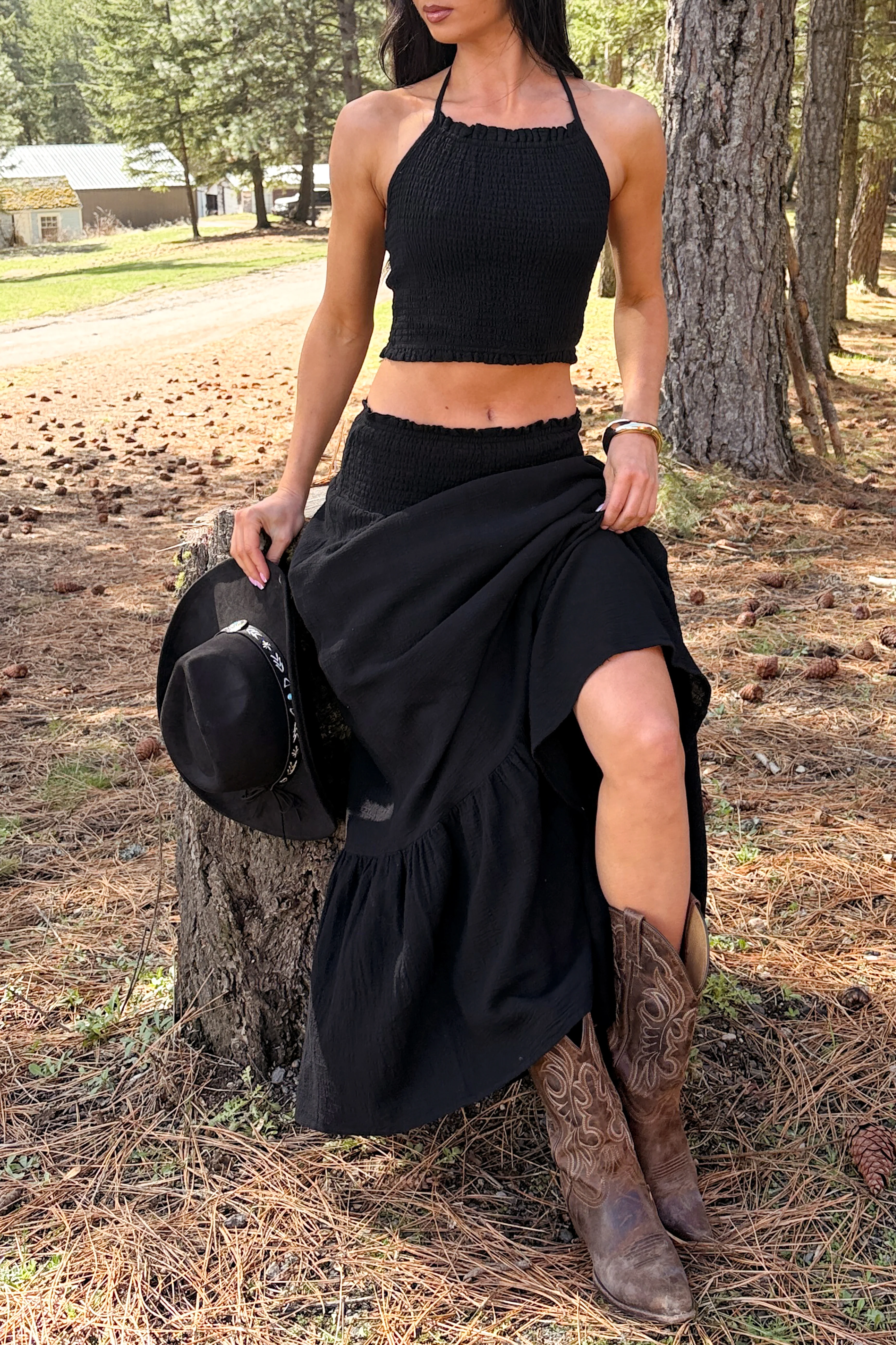 Made For Sunshine Halter Top And Maxi Skirt Set (Black) - Image 2