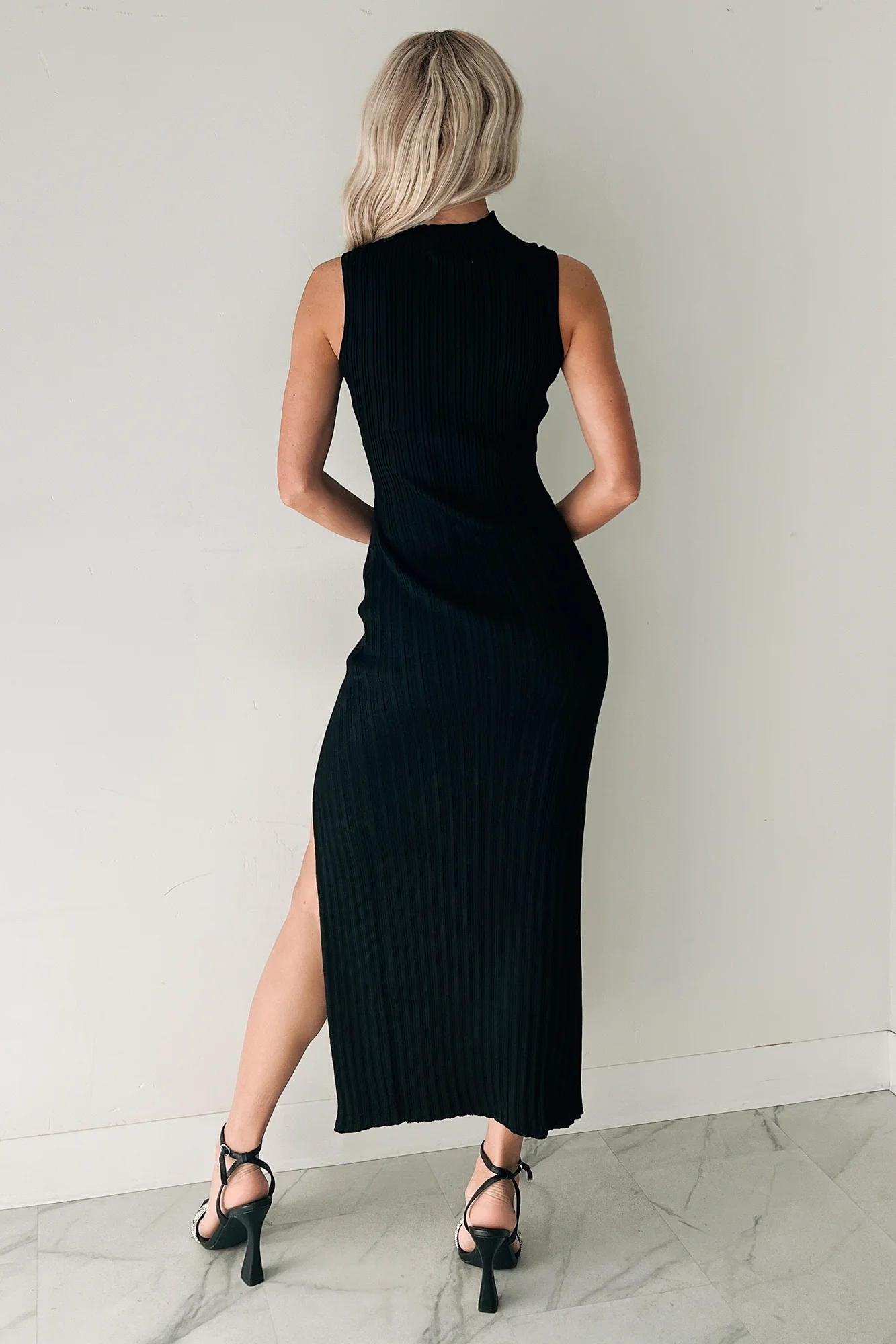 Made For You Mock Neck Sleeveless Maxi Dress (Black) - Image 3