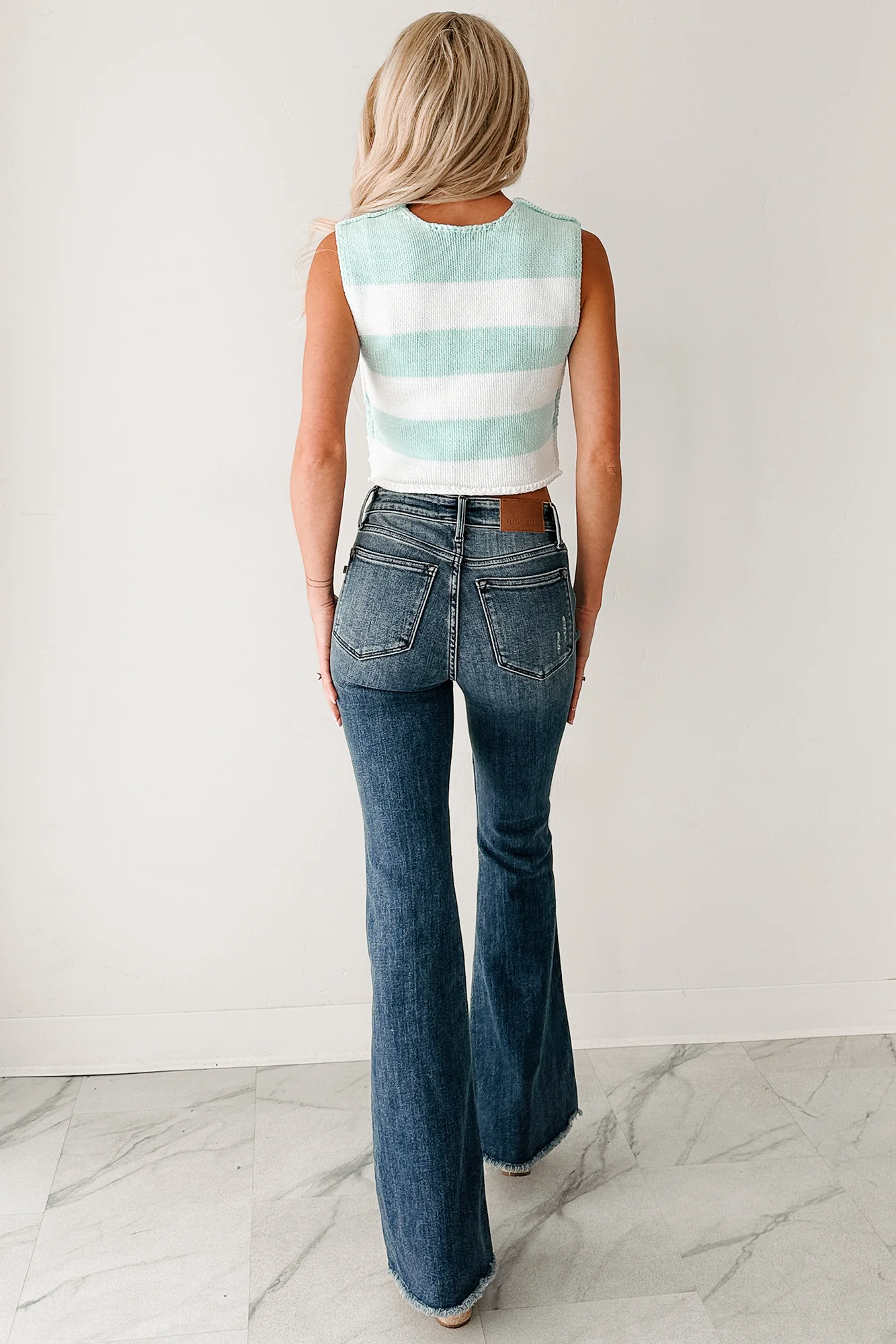 Made Like That Striped Knit Crop Top (White/Mint) - Image 4