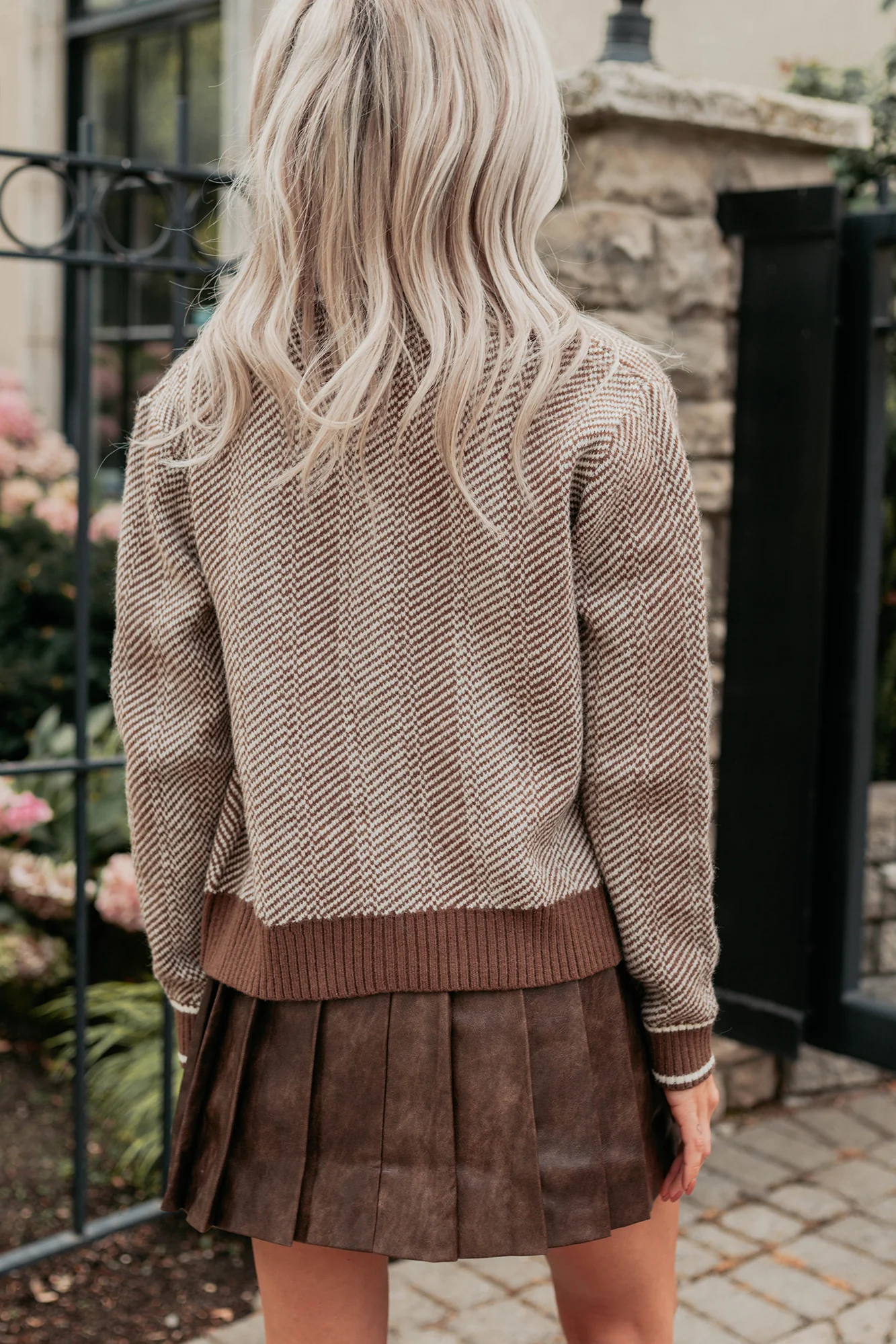 Made My Day Herringbone Knit Cardigan (Brown) - Image 6