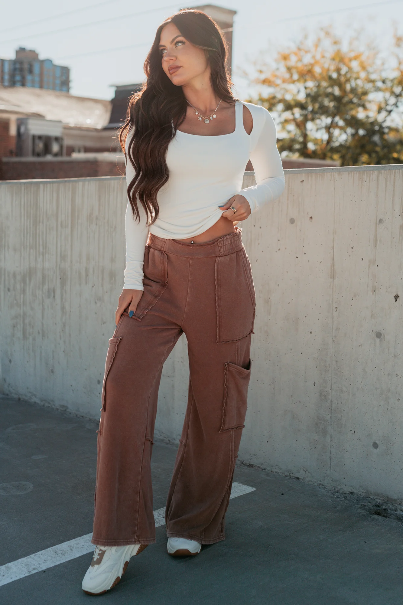 Made Ready Wide Leg Cargo Sweatpants (Chestnut) - Image 2