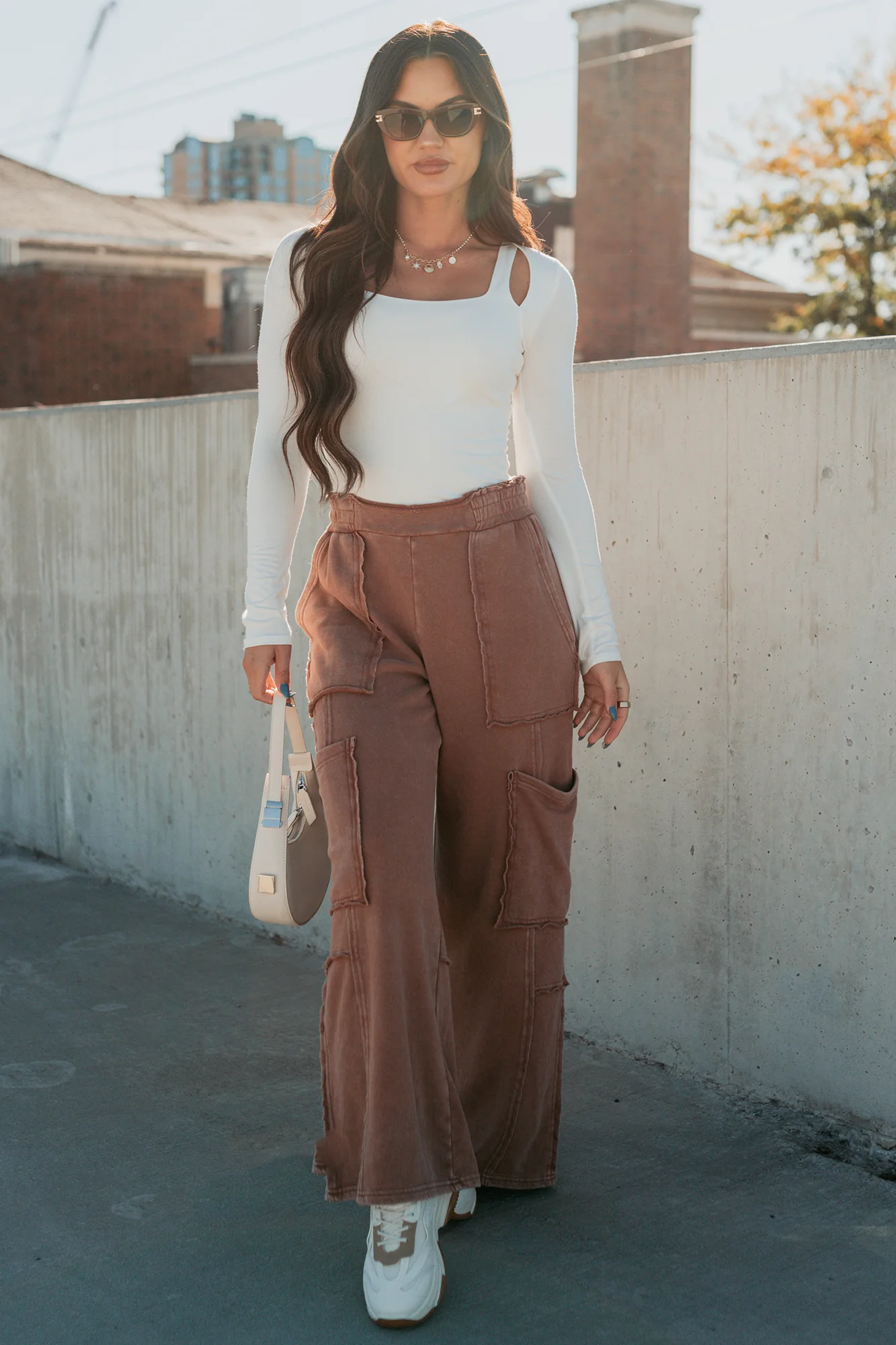 Made Ready Wide Leg Cargo Sweatpants (Chestnut) - Image 6
