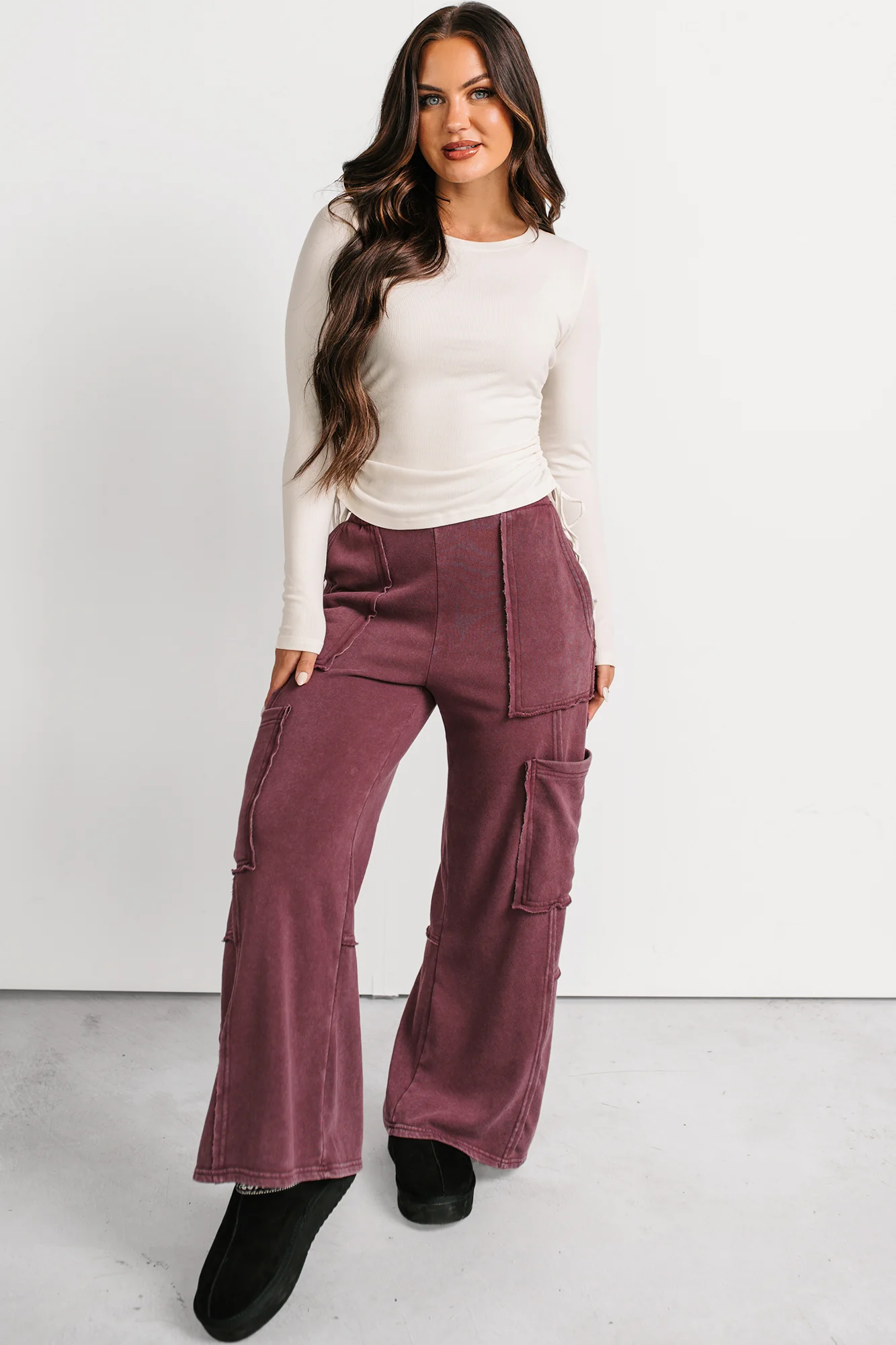 Made Ready Wide Leg Cargo Sweatpants (Dark Cherry) - Image 10