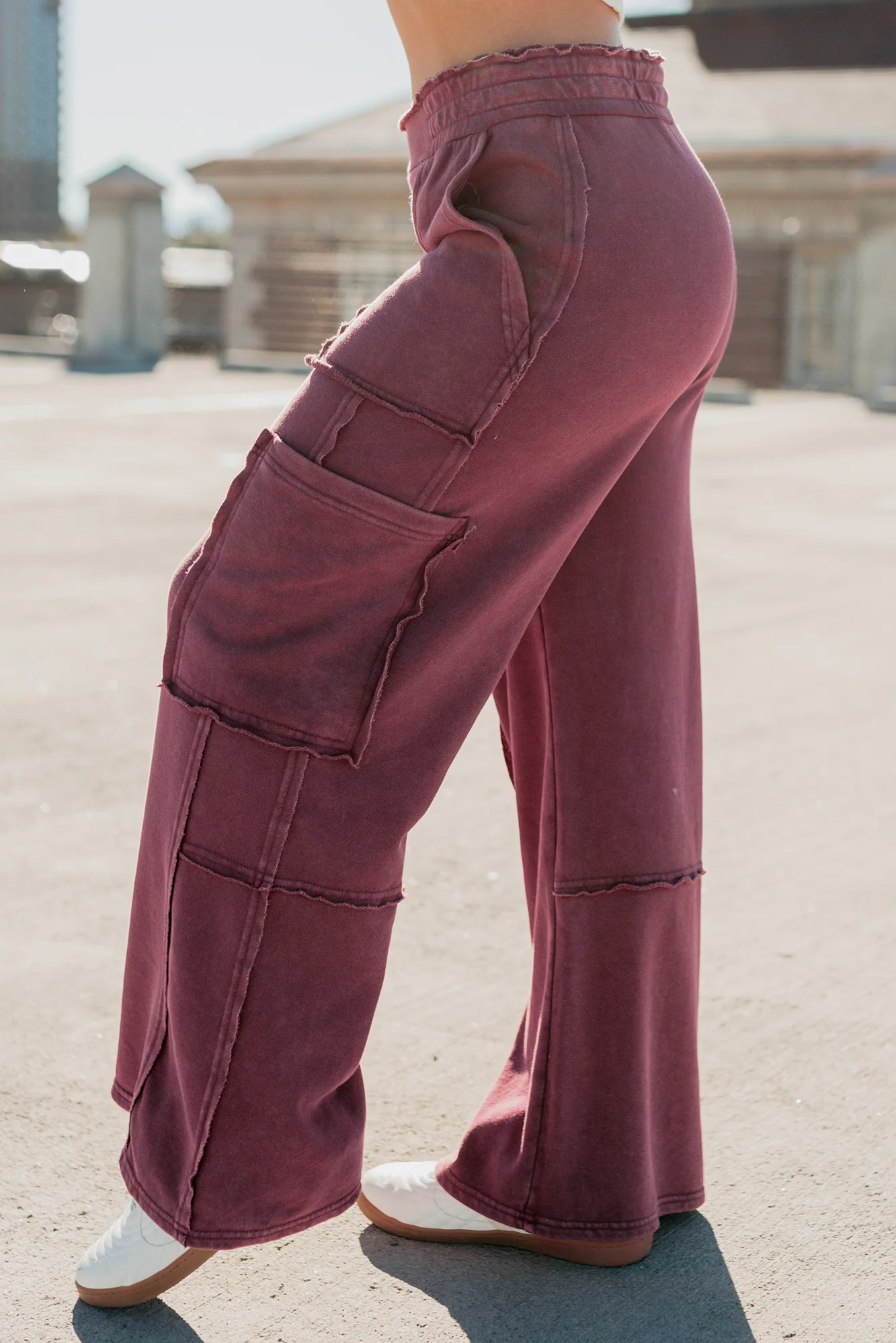 Made Ready Wide Leg Cargo Sweatpants (Dark Cherry) - Image 5
