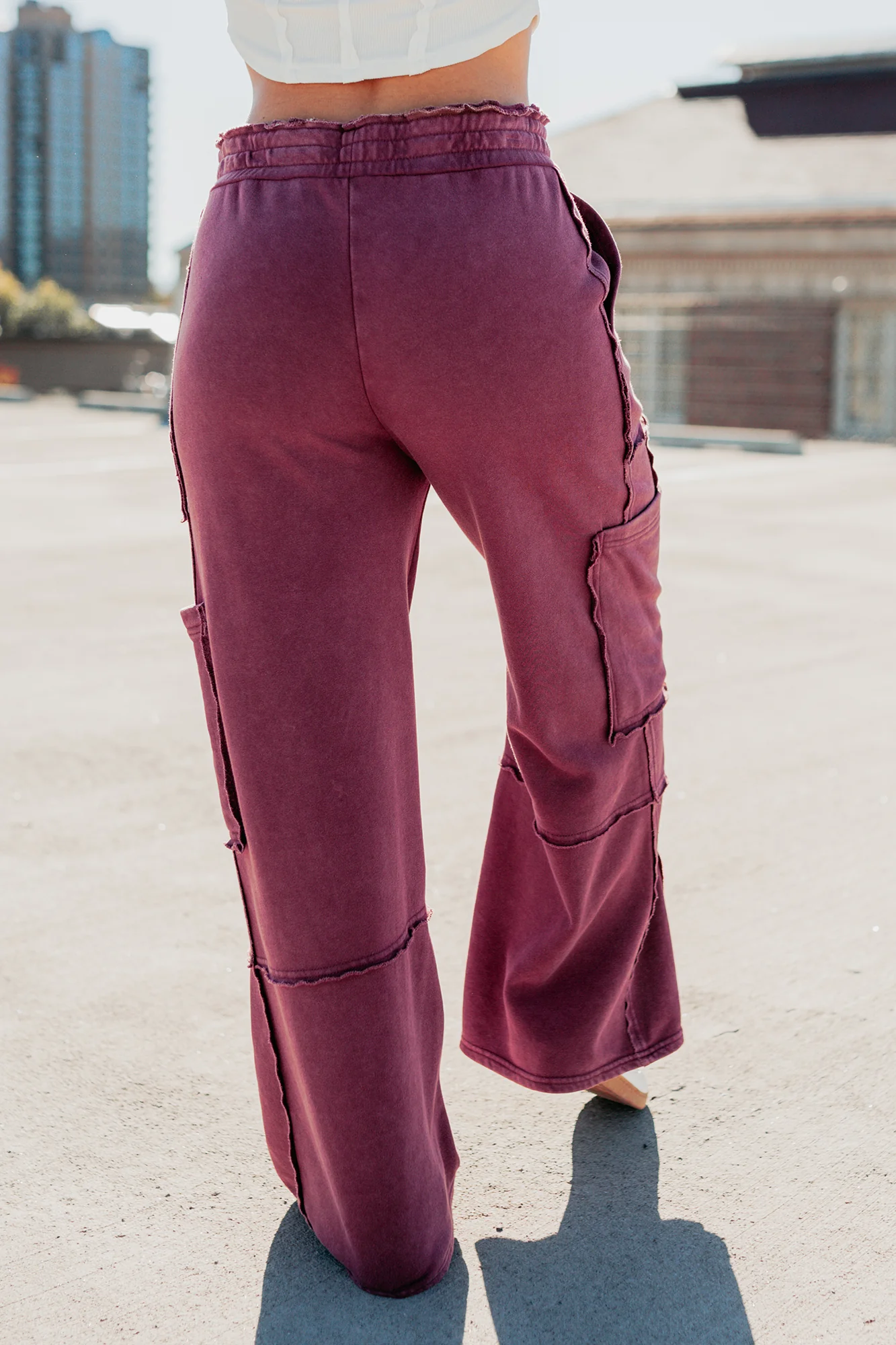 Made Ready Wide Leg Cargo Sweatpants (Dark Cherry) - Image 6