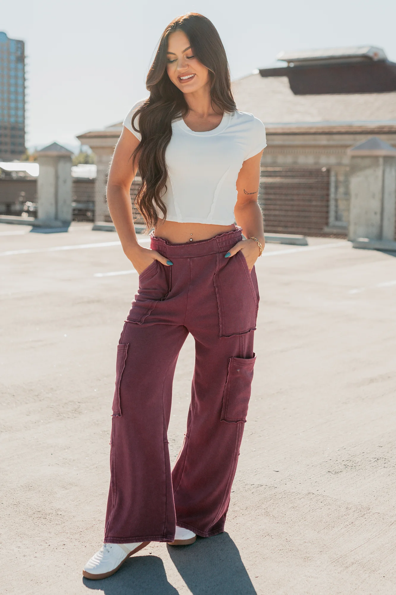 Made Ready Wide Leg Cargo Sweatpants (Dark Cherry) - Image 9