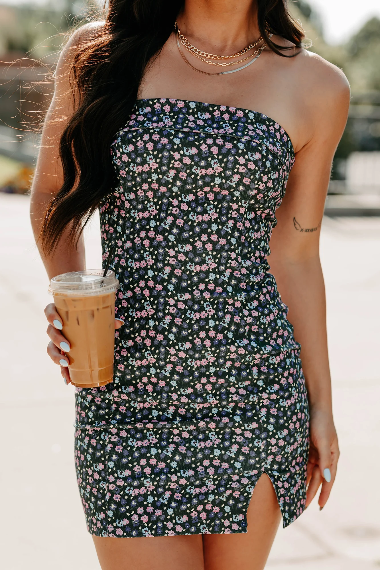Made To Grow Strapless Floral Mini Dress (Black) - Image 3
