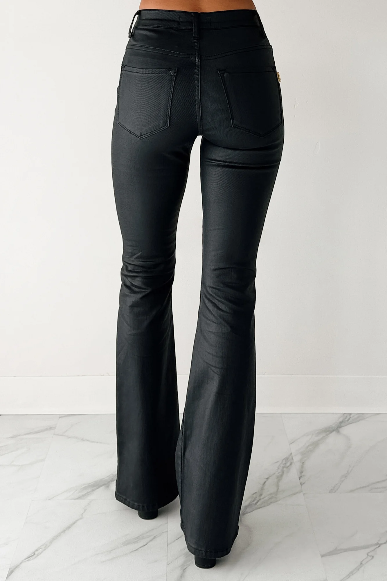 Madilyn High Rise Coated Denim Boot-Cut Pants (Black) - Image 3