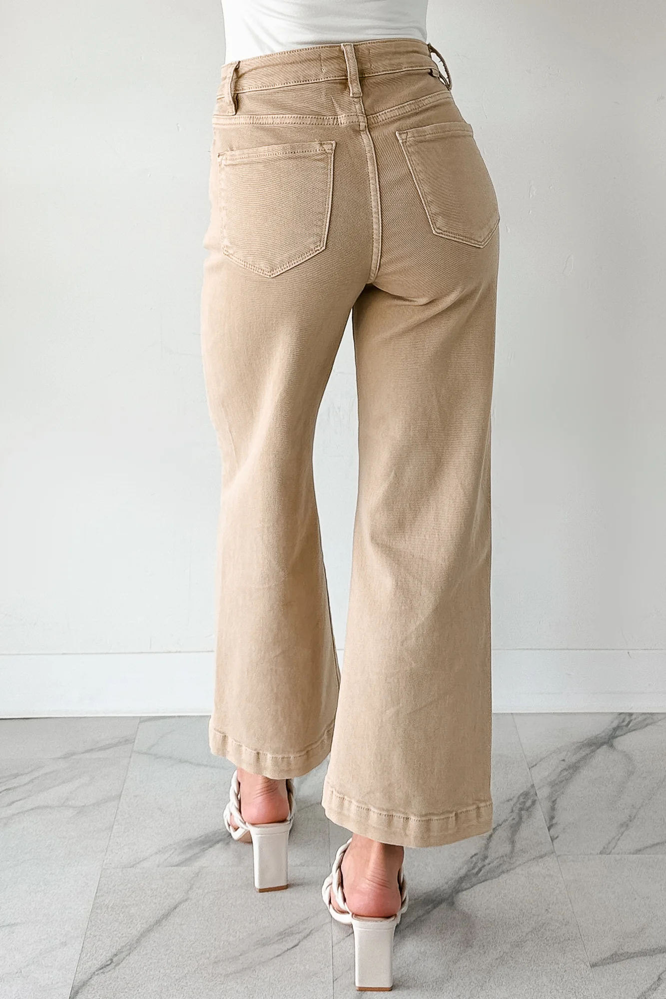 Maizie Tummy Control Wide Leg Cropped Risen Jeans (Latte) - Image 4