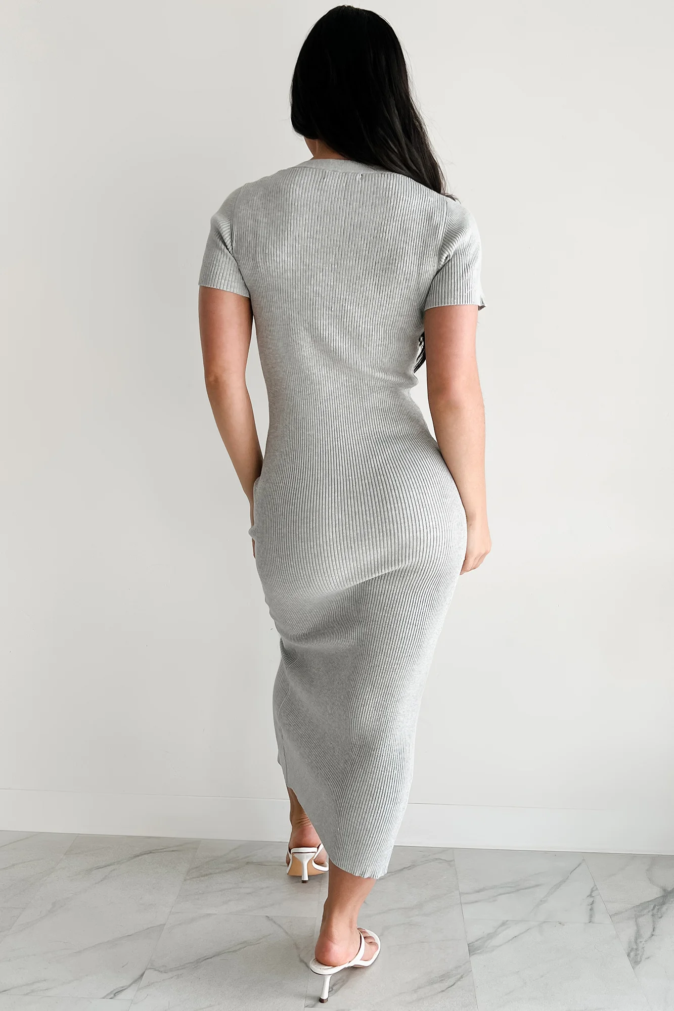 Make It Look Easy Button Front Maxi Dress (Grey) - Image 3