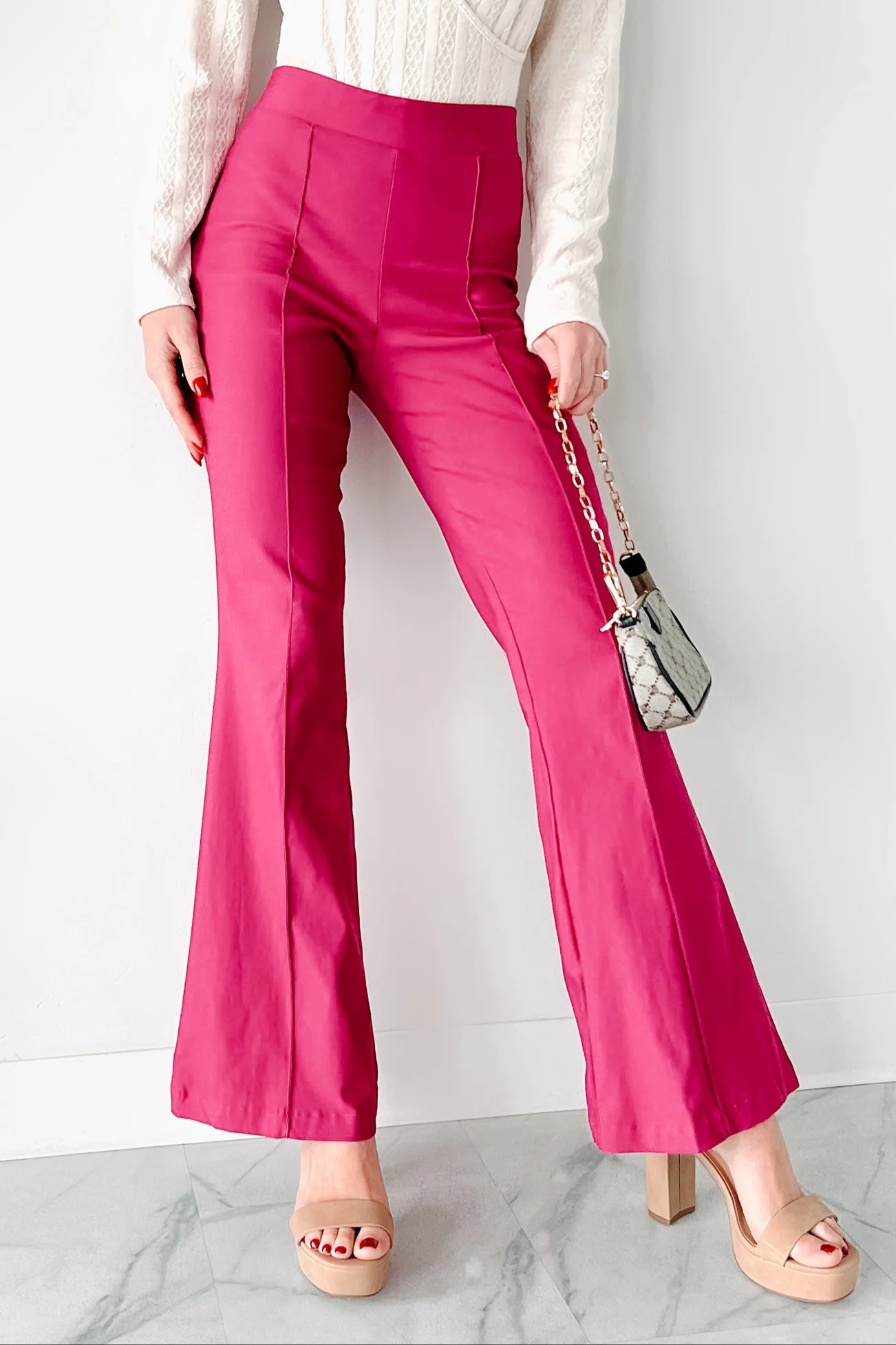 Make The Decisions High Waist Flare Pants (Hot Pink) - Image 2