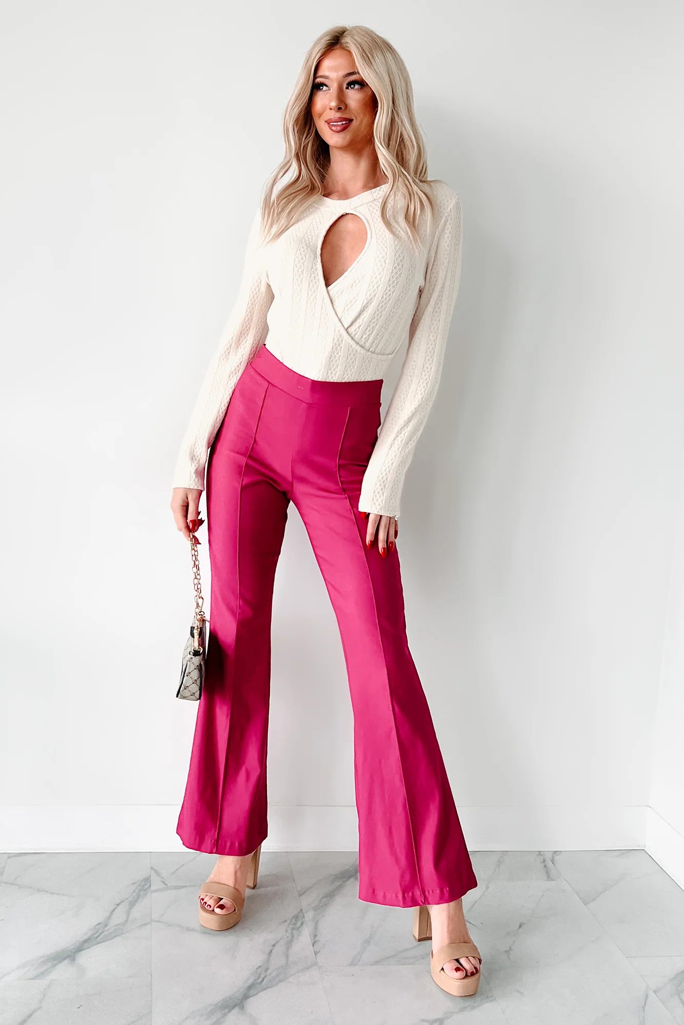 Make The Decisions High Waist Flare Pants (Hot Pink) - Image 3