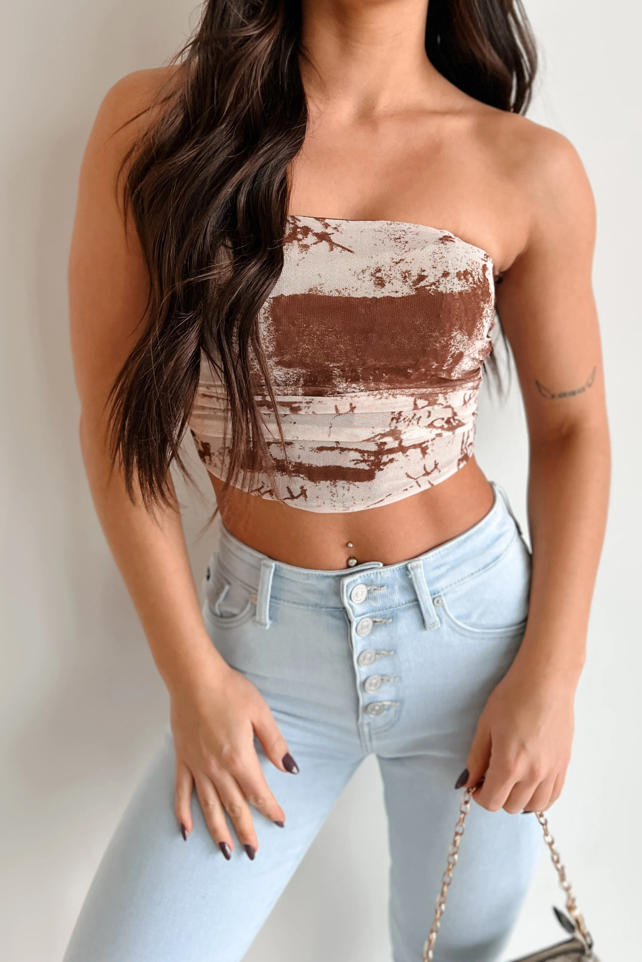 Makenna Printed Mesh Tube Top (Brown) - Image 5