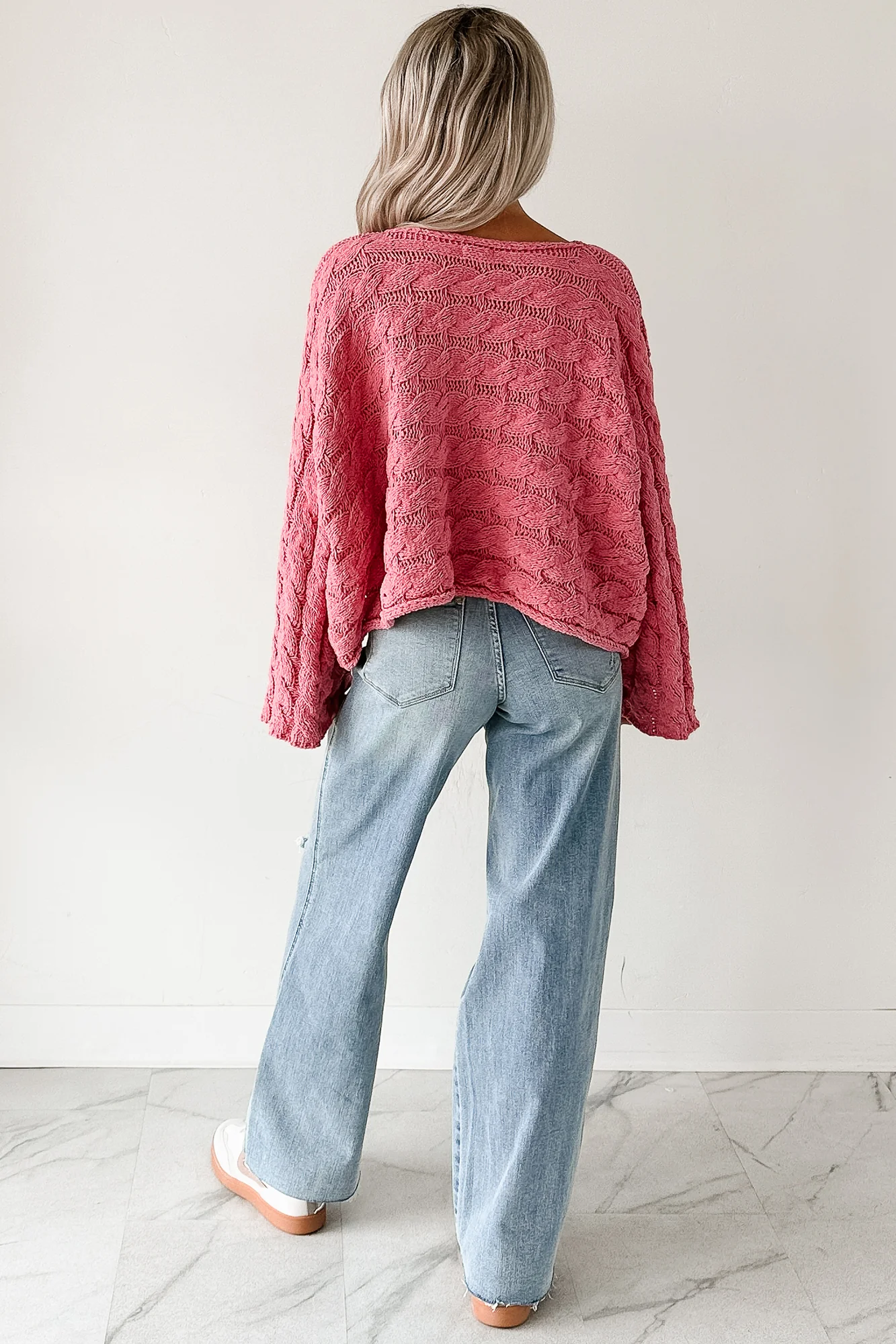 Making My Way Cable Knit POL Sweater (Pink) - Image 5