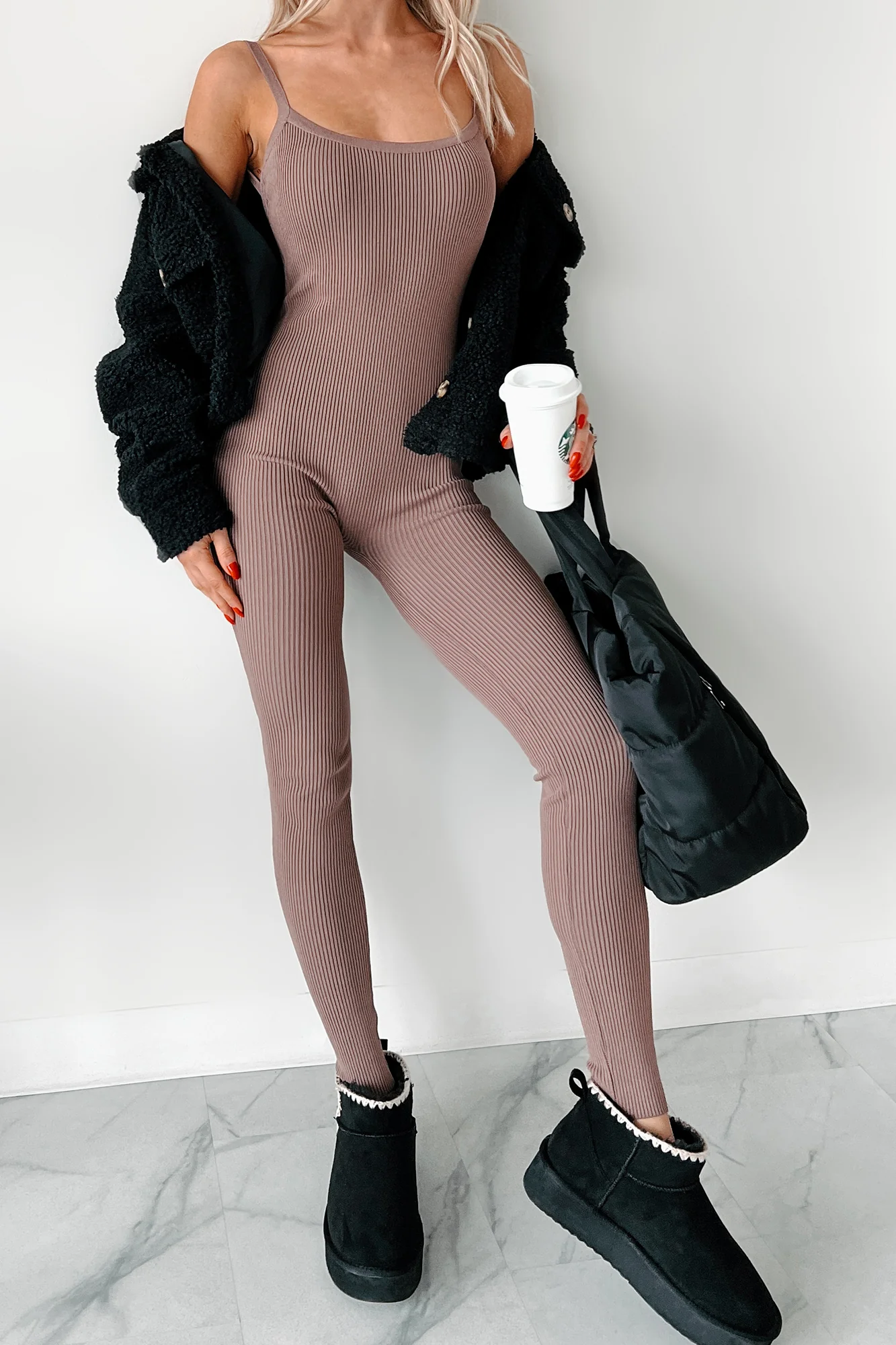 Making Things Right Rib Knit Backless Jumpsuit (Latte) - Image 2