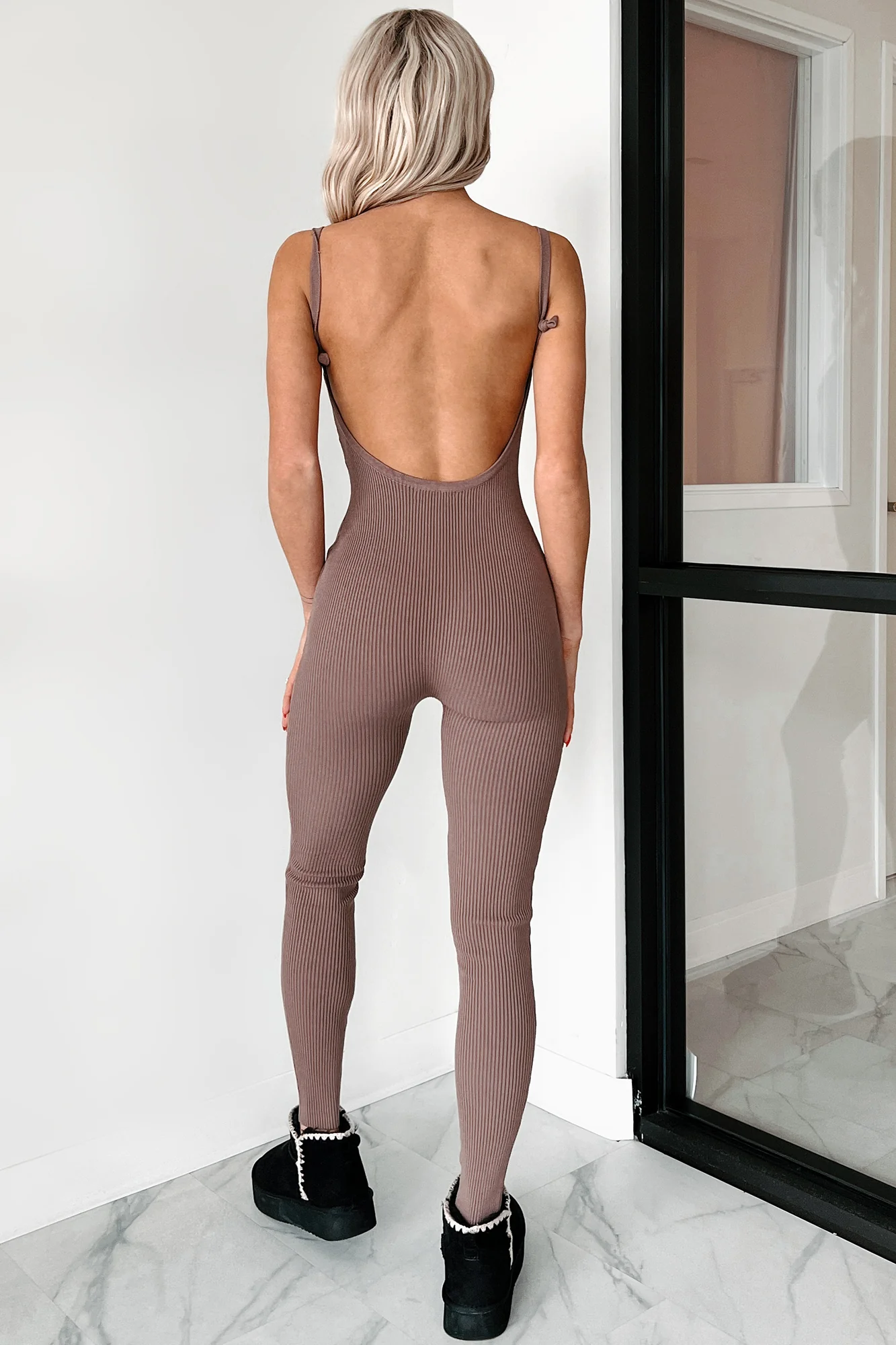 Making Things Right Rib Knit Backless Jumpsuit (Latte) - Image 3