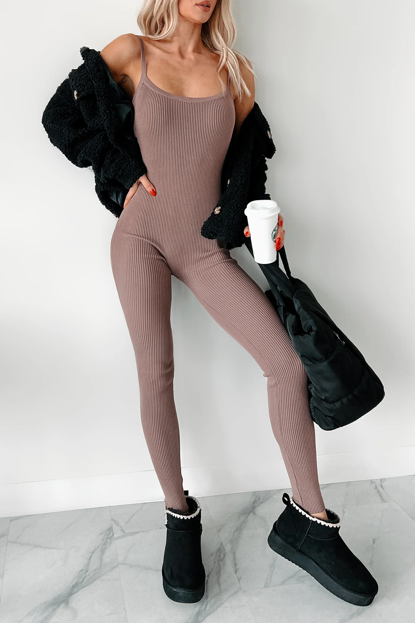 Making Things Right Rib Knit Backless Jumpsuit (Latte) - Image 6