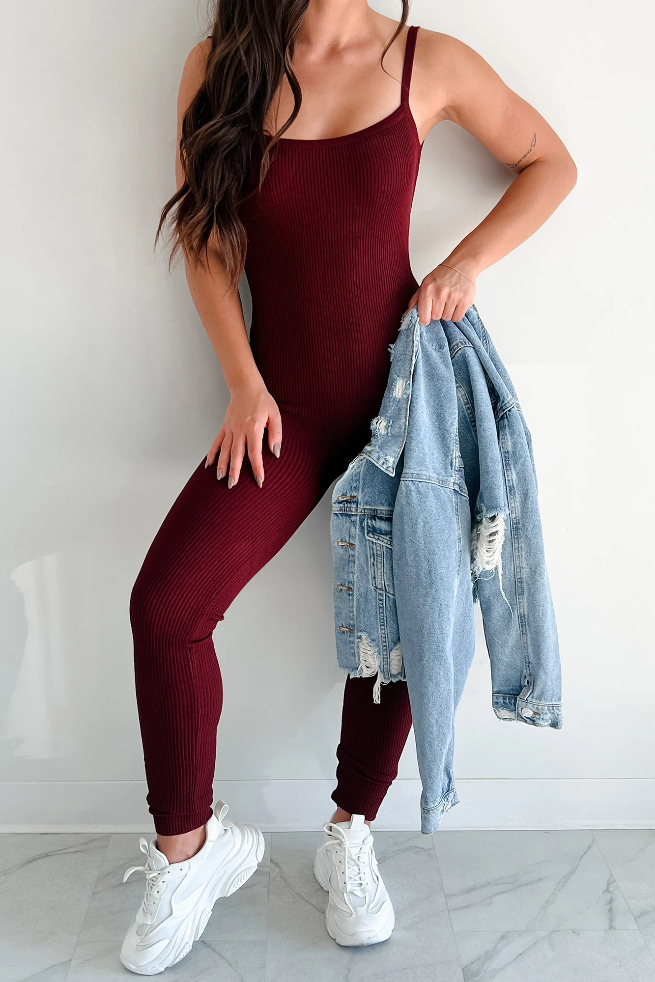 Making Things Right Rib Knit Backless Jumpsuit (Wine) - Image 4