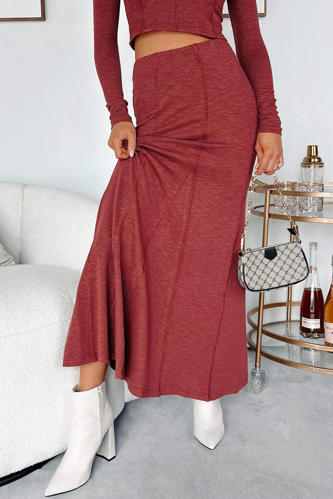 Making Today Count Inverted Seam Maxi Skirt (Burgundy) - Image 2