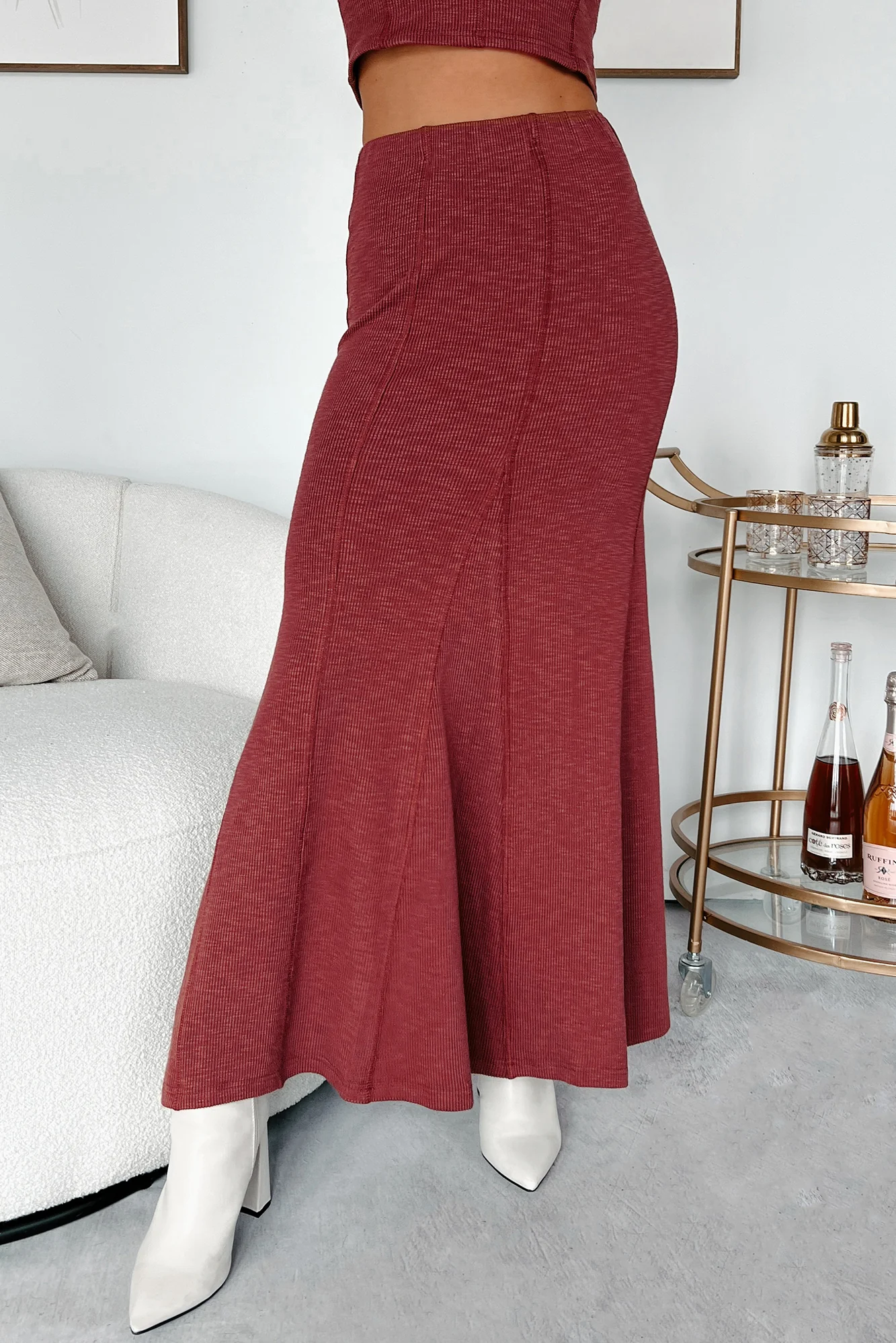Making Today Count Inverted Seam Maxi Skirt (Burgundy) - Image 4