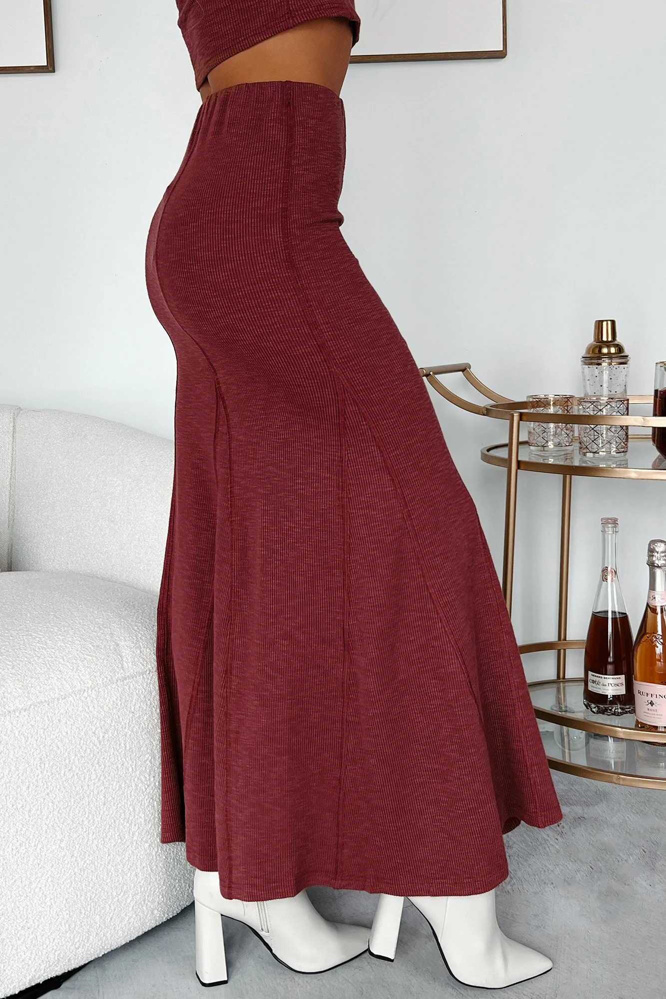Making Today Count Inverted Seam Maxi Skirt (Burgundy) - Image 5