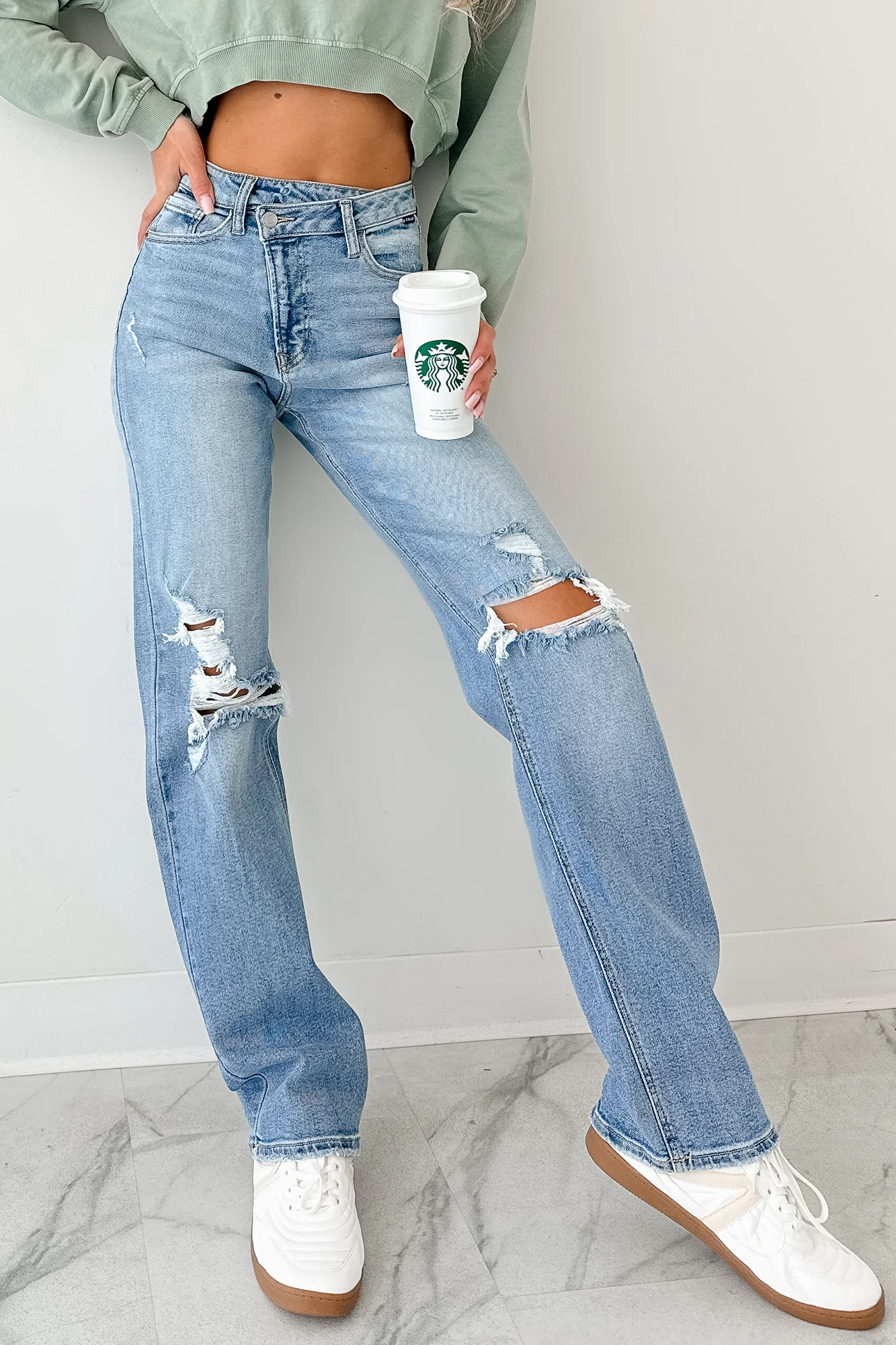 Malachi High Rise Distressed Cello Dad Jeans (Light) - Image 3