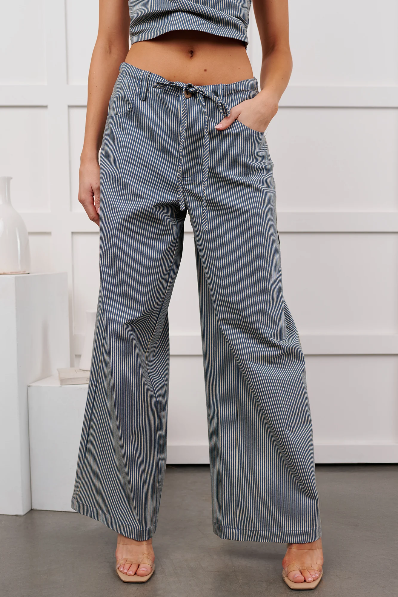 Malani Striped Wide Leg Denim Pants (Blue/White) - Image 3