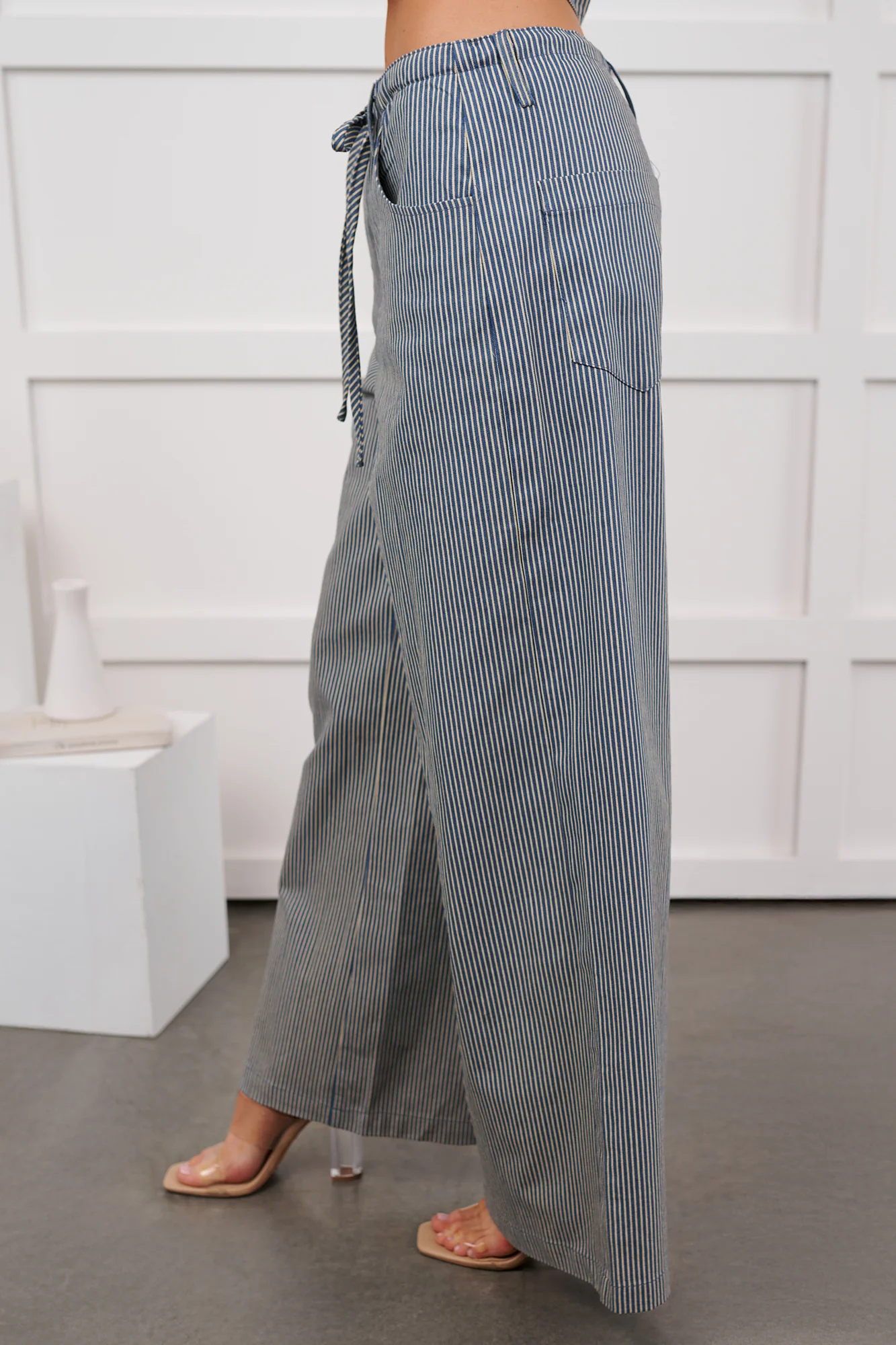 Malani Striped Wide Leg Denim Pants (Blue/White) - Image 6