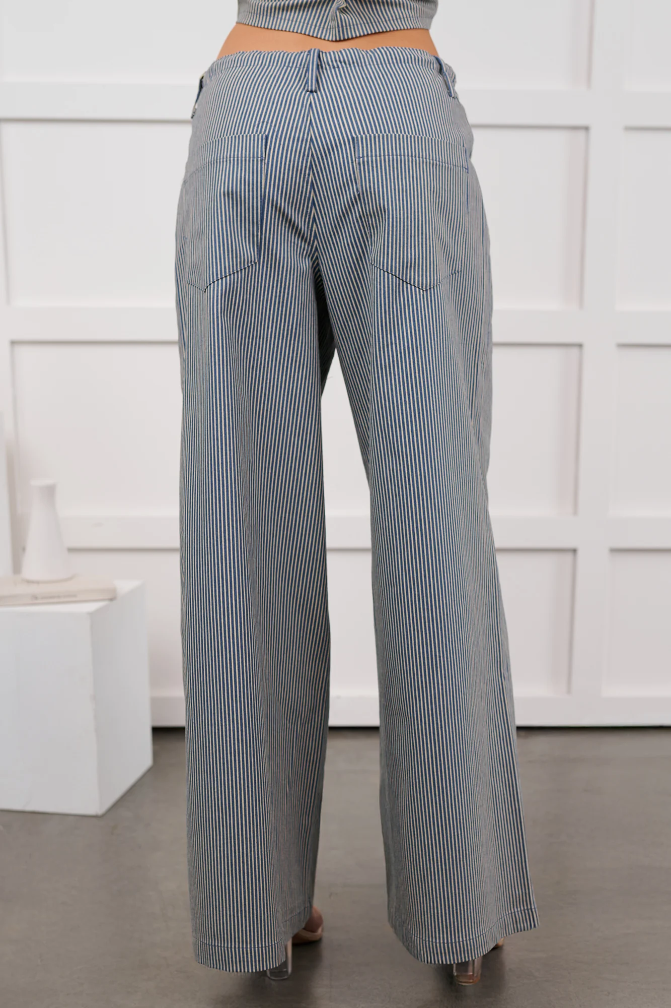 Malani Striped Wide Leg Denim Pants (Blue/White) - Image 7