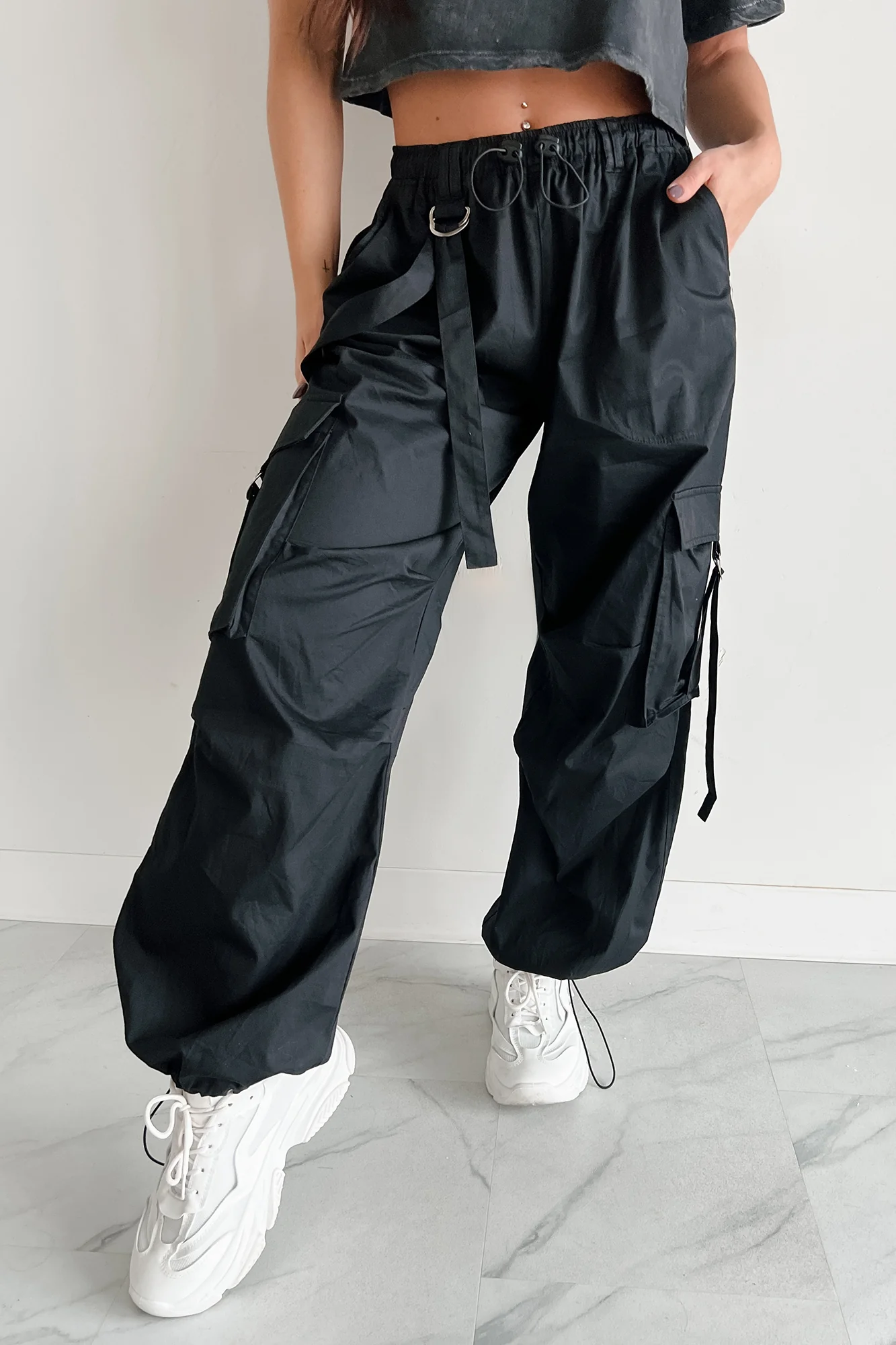 Mansel Wide Leg Cargo Pants (Black) - Image 2