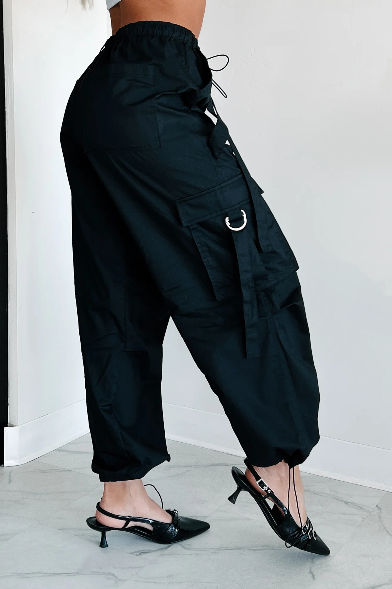 Mansel Wide Leg Cargo Pants (Black) - Image 3