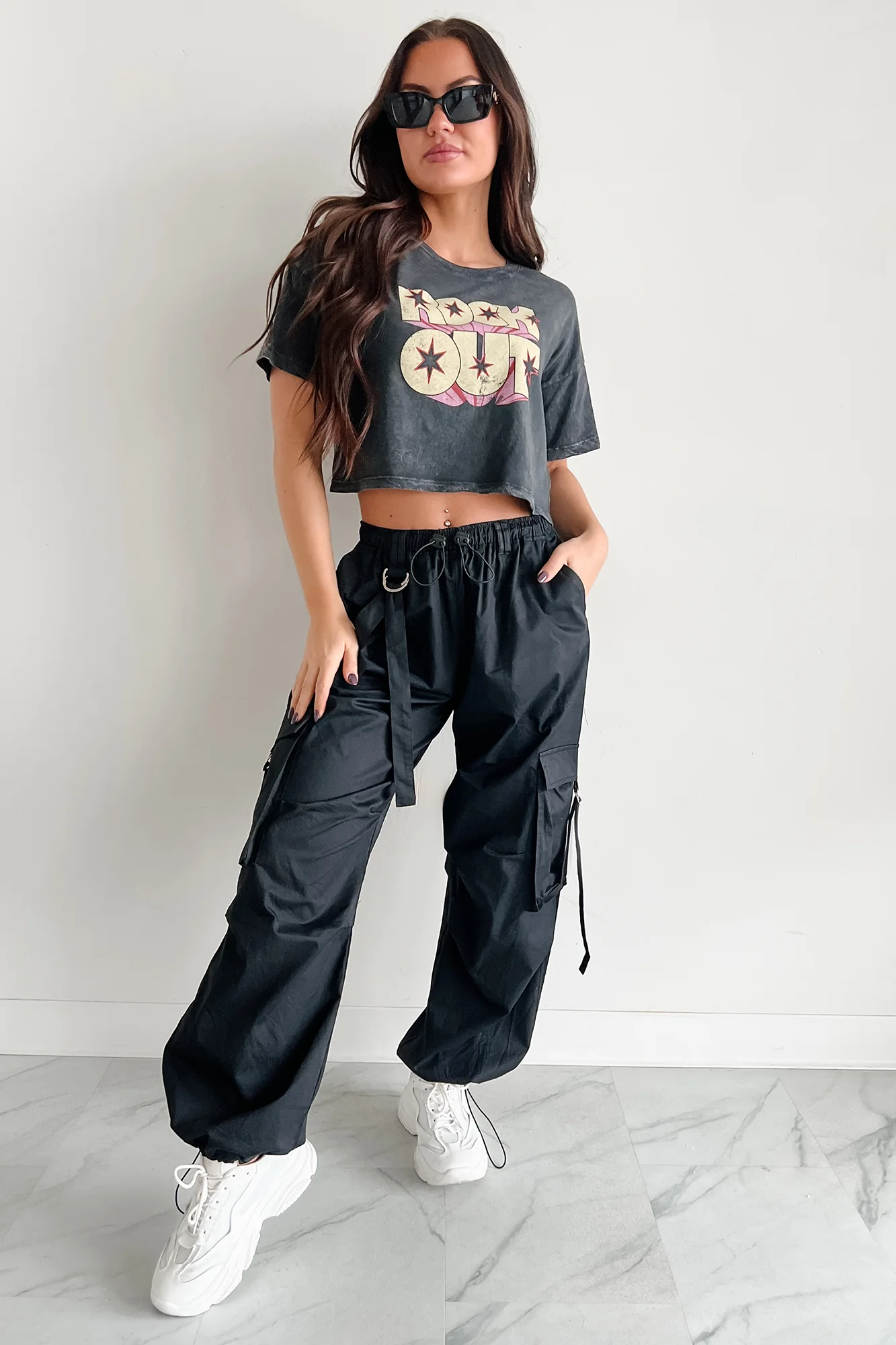 Mansel Wide Leg Cargo Pants (Black) - Image 8