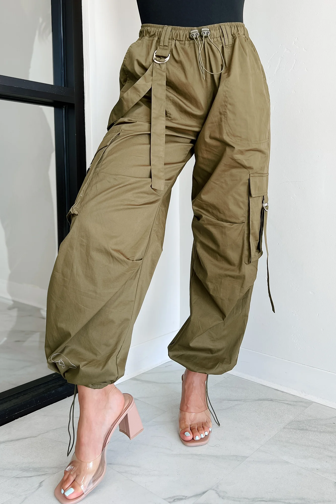 Mansel Wide Leg Cargo Pants (Olive) - Image 3