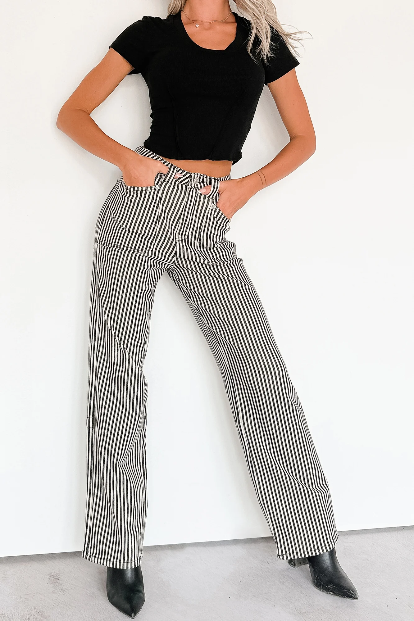 Marcus Straight Leg Striped Mica Denim Jeans (Black/Ivory) - Image 7