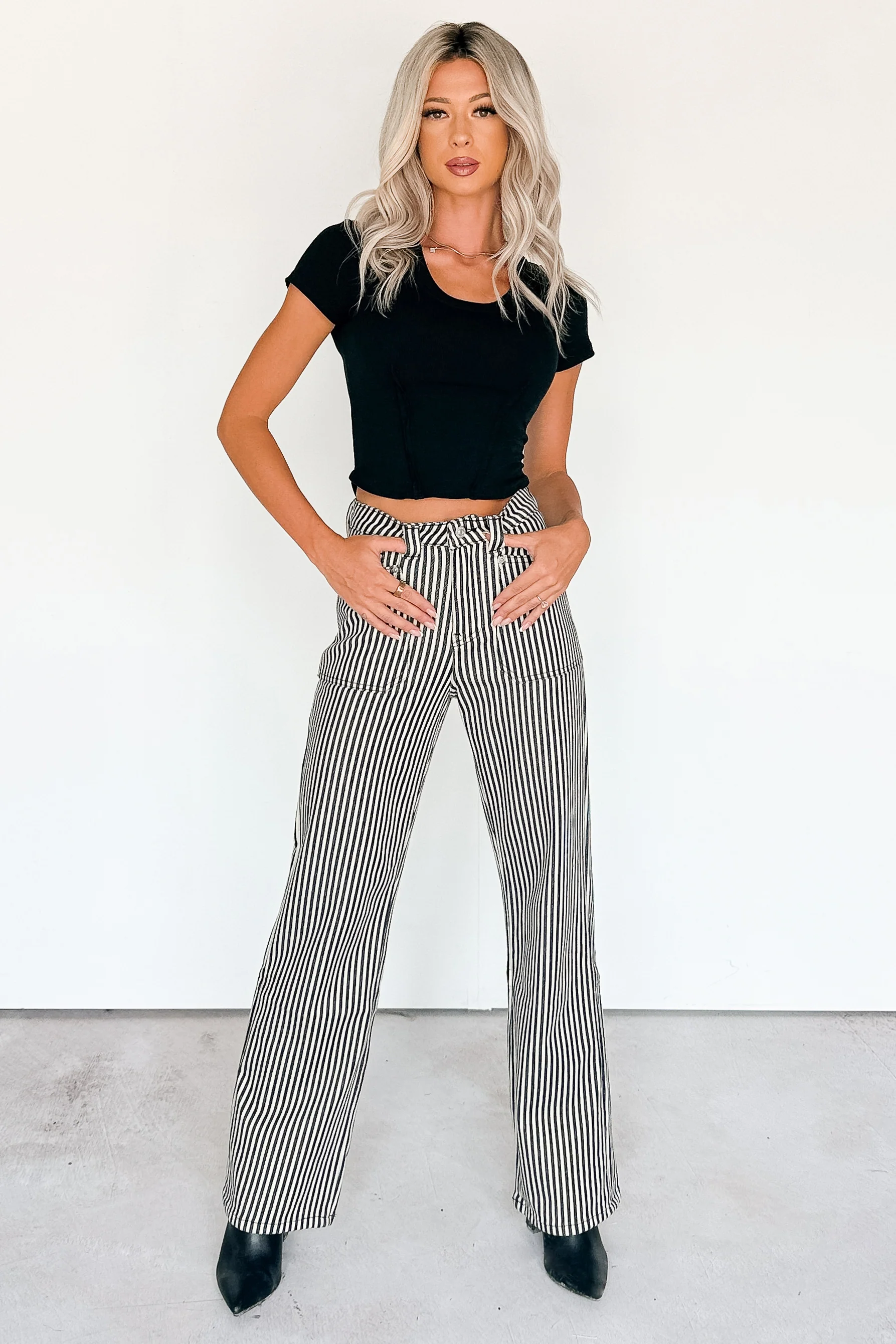 Marcus Straight Leg Striped Mica Denim Jeans (Black/Ivory) - Image 8