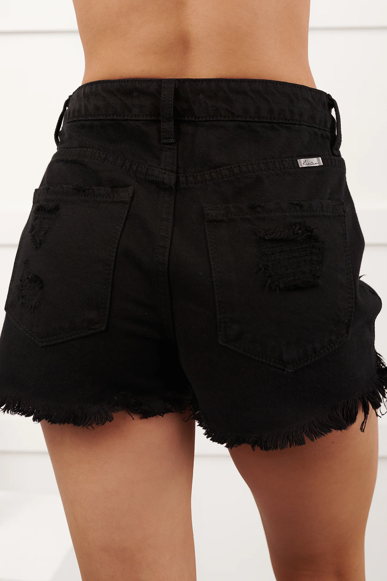 Marianne Distressed Denim KanCan Shorts (Black) - Image 5