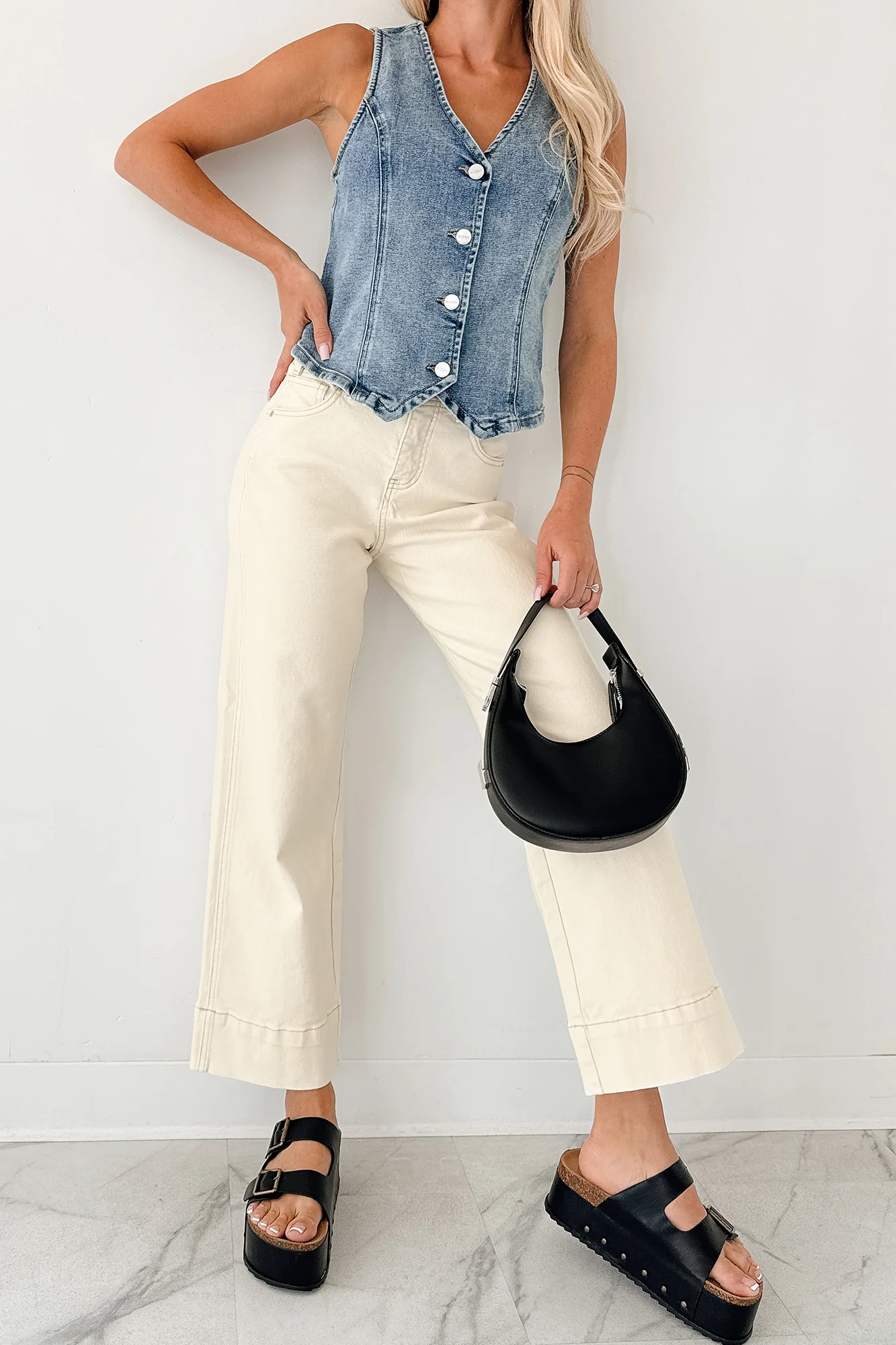 Marlo Tummy Control Wide Crop Risen Jeans (Ivory) - Image 10