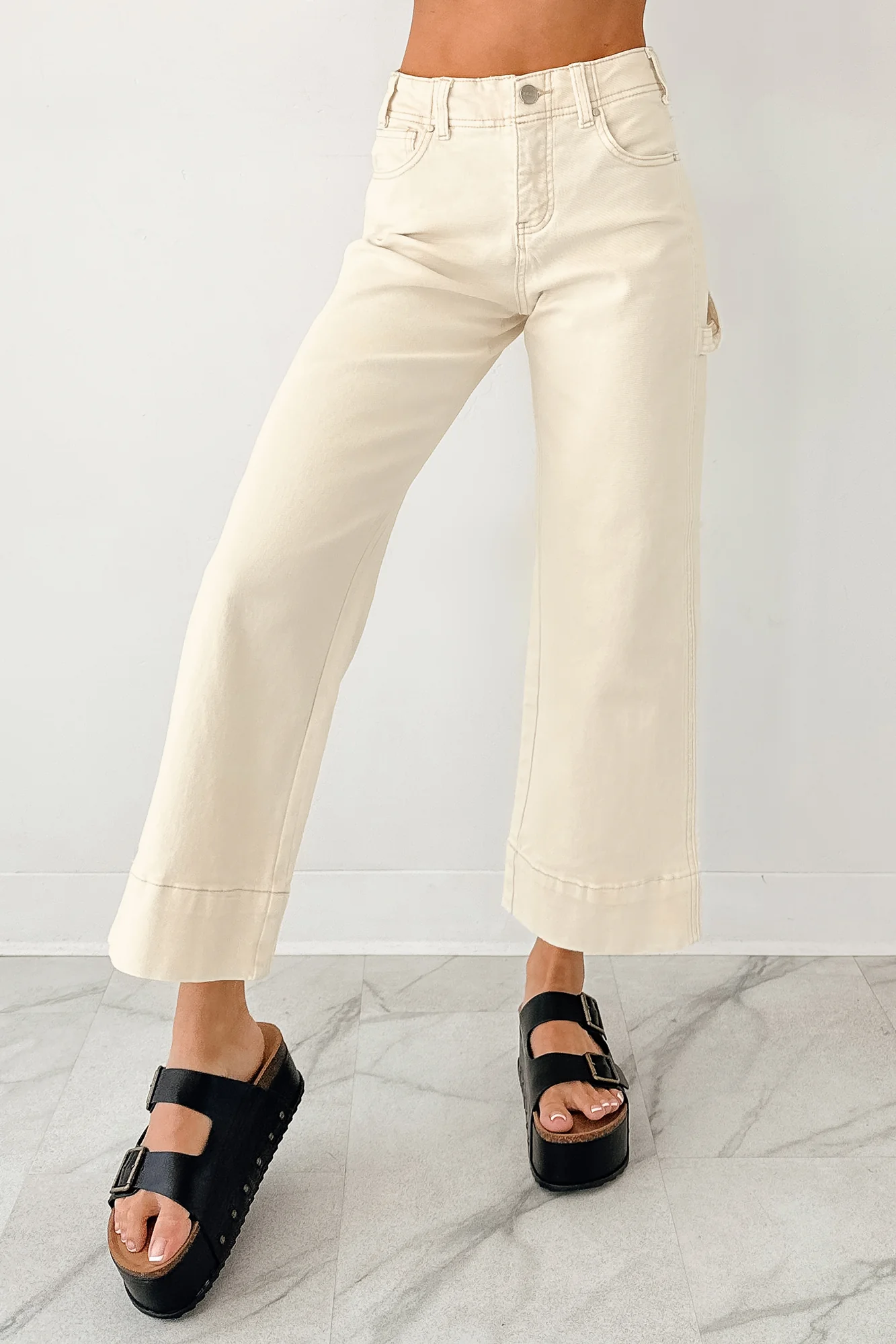 Marlo Tummy Control Wide Crop Risen Jeans (Ivory) - Image 11