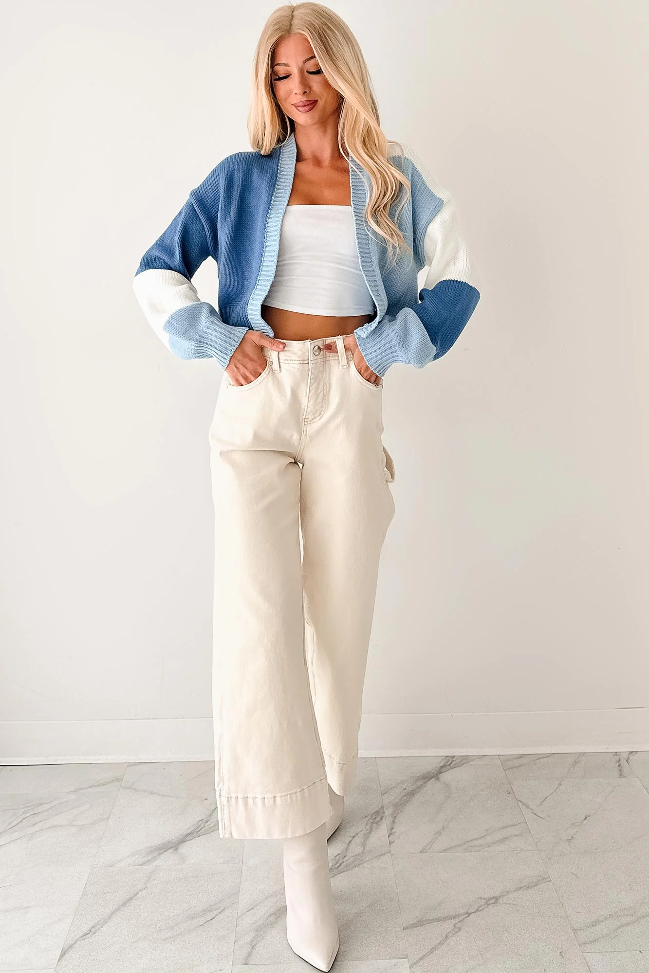 Marlo Tummy Control Wide Crop Risen Jeans (Ivory) - Image 14